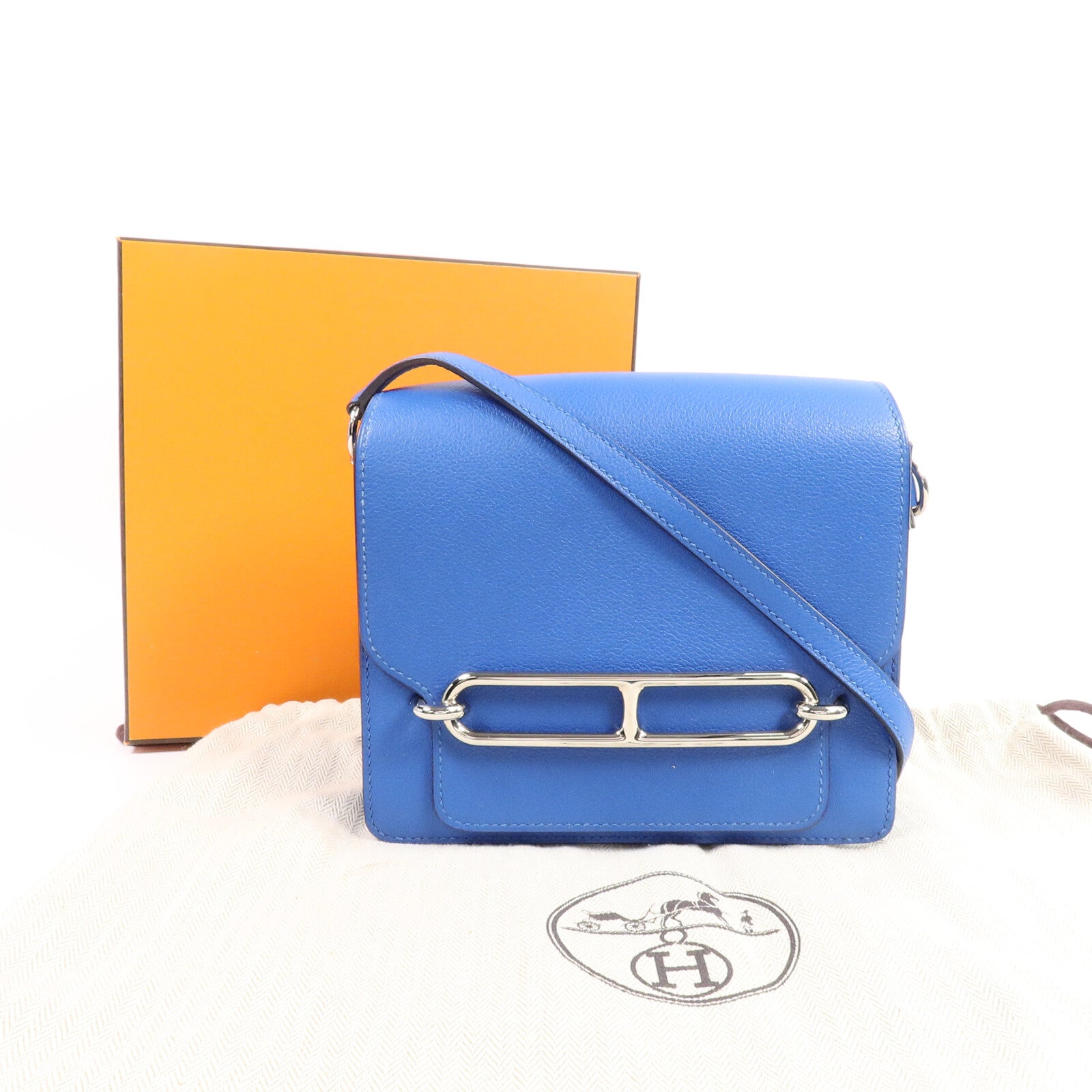 HERMES Evercolor皮革Mini Roulis肩背袋Bleu Hydra