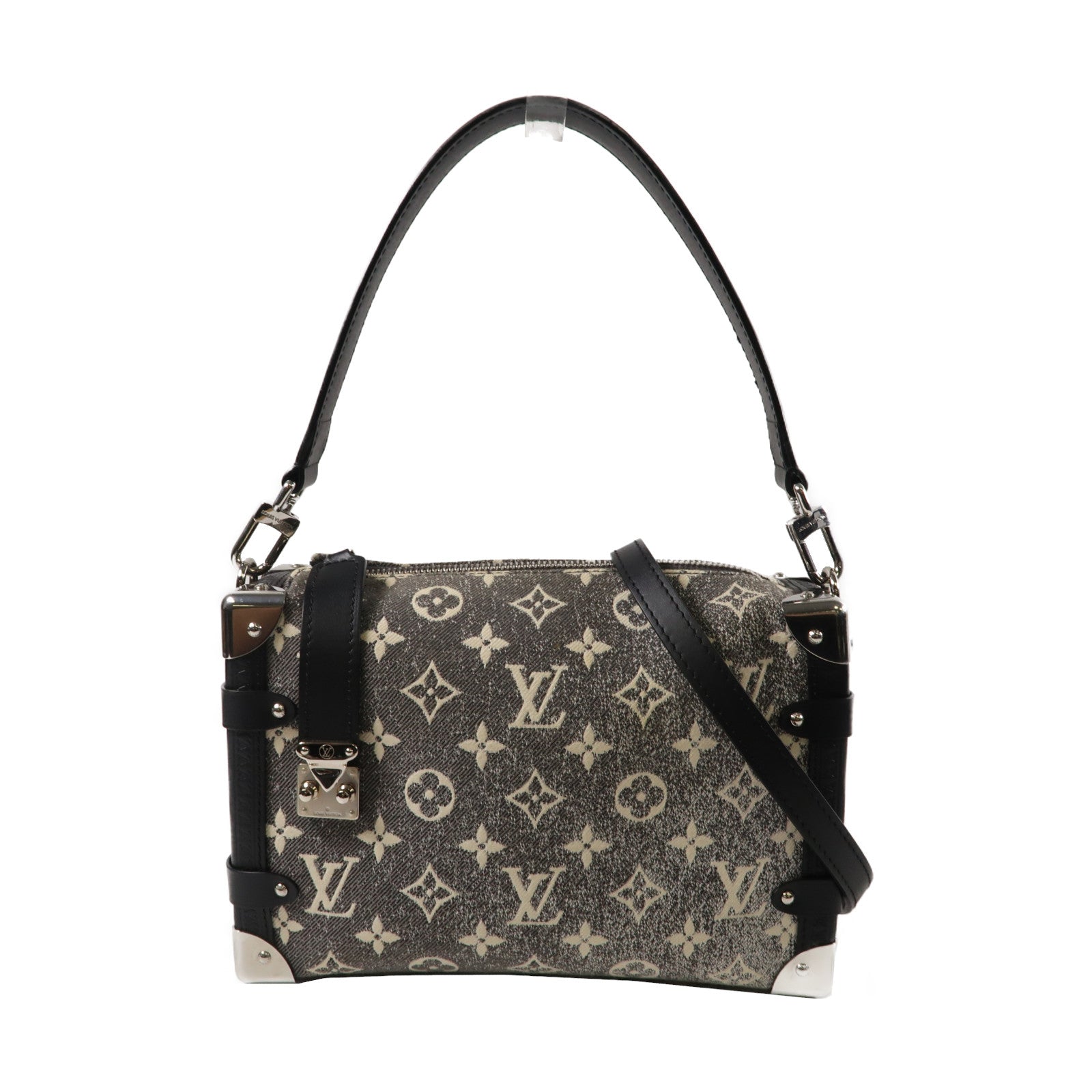 LOUIS VUITTON Monogram Jacquard Denim Side Trunk銀扣手挽肩背兩用袋黑色