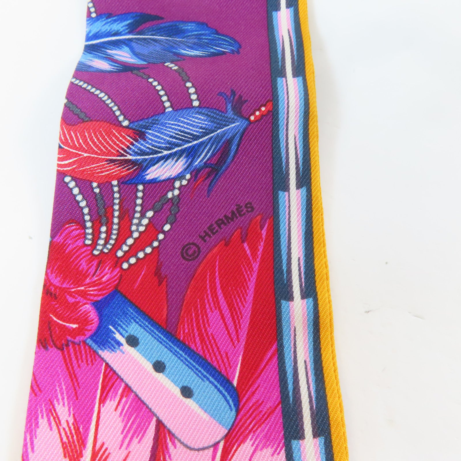 HERMES 絲質Twilly Scarf絲巾紫色/橙色/藍色