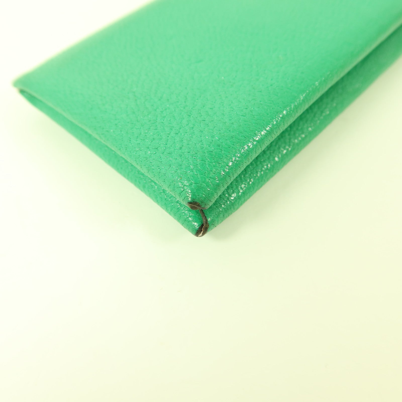 HERMES Chevre皮革Calvi銀扣卡片套Menthe