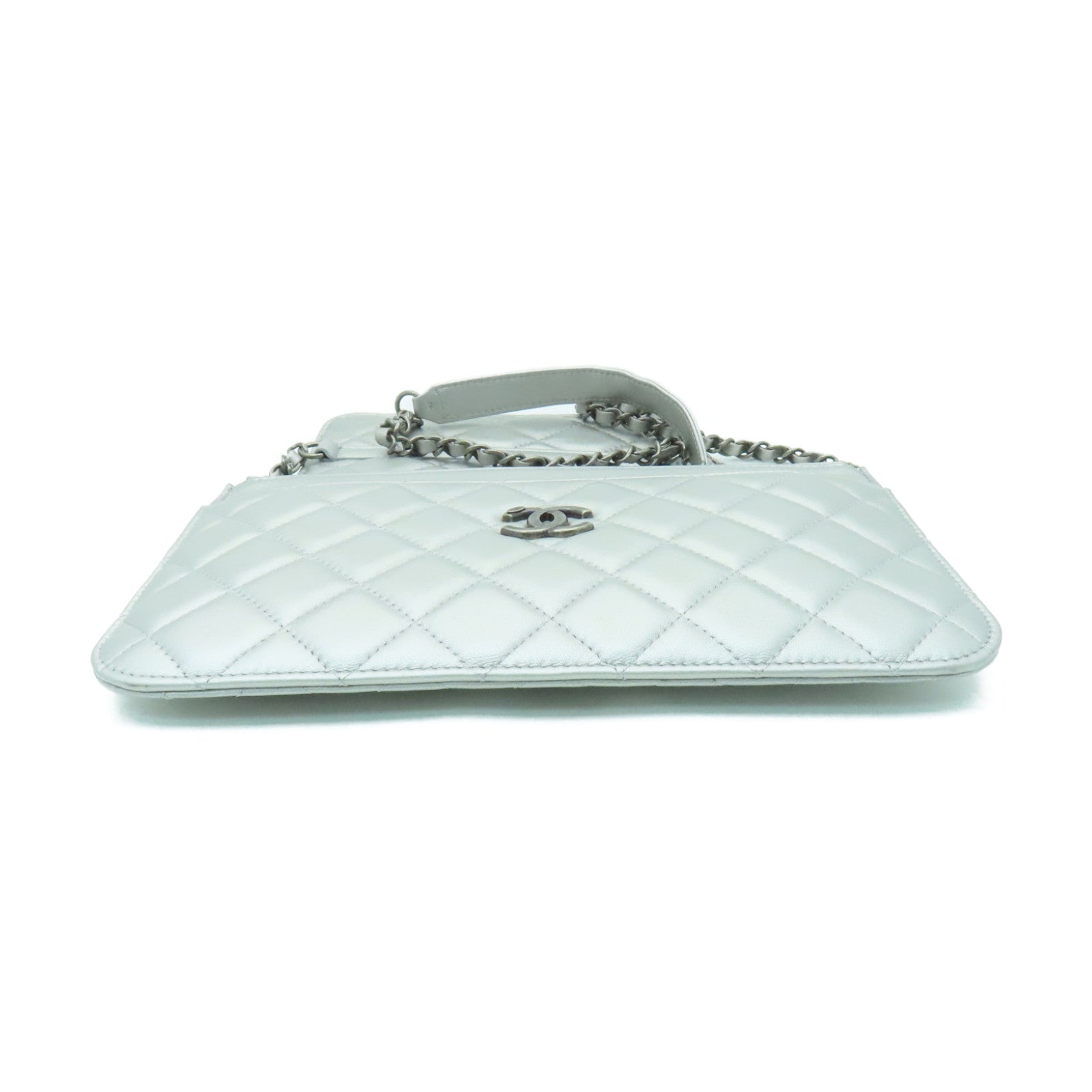 CHANEL **【激減優惠】菱格羊皮皮革Chain Shoulder Bag銀扣鏈帶肩背袋銀色