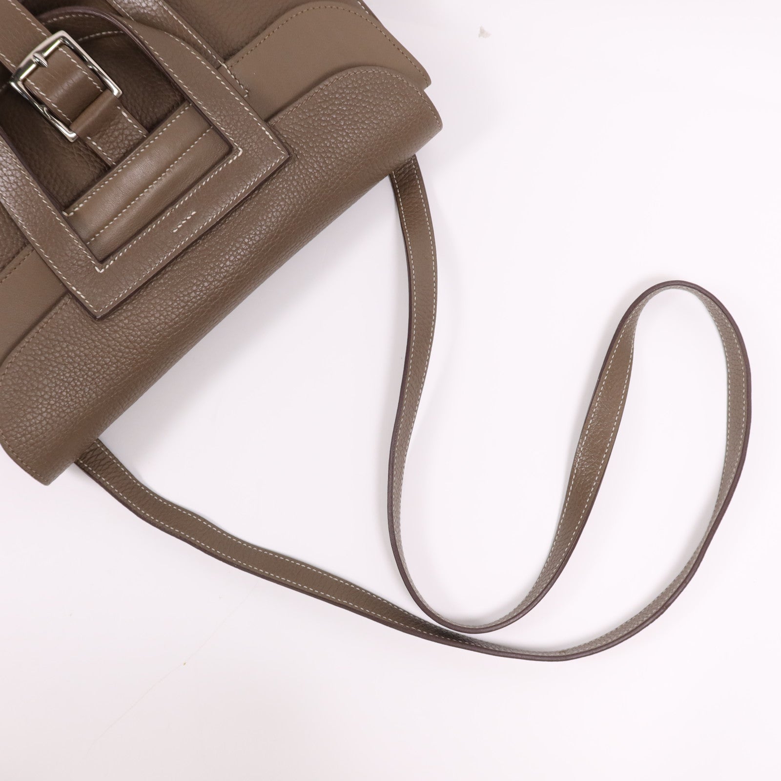 HERMES Clemence皮革Halzan 31銀扣手挽肩背兩用袋Etoupe