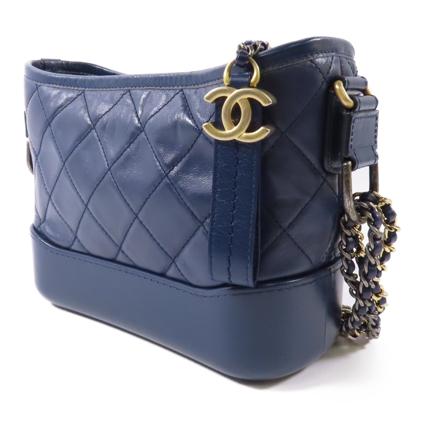 CHANEL 牛皮皮革Gabrielle Small鏈帶肩背袋藍色