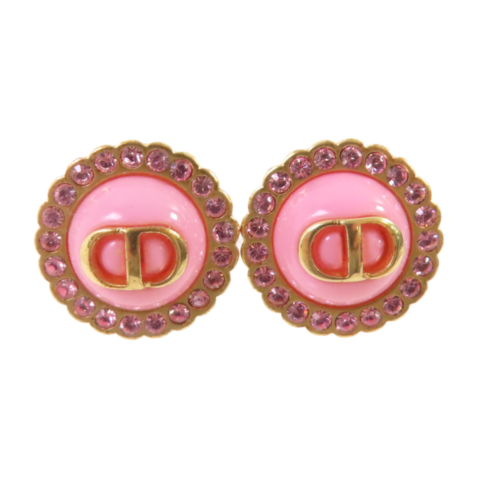 Dior 金屬/水鑽Dior Earrings金扣耳環粉紅色/金色