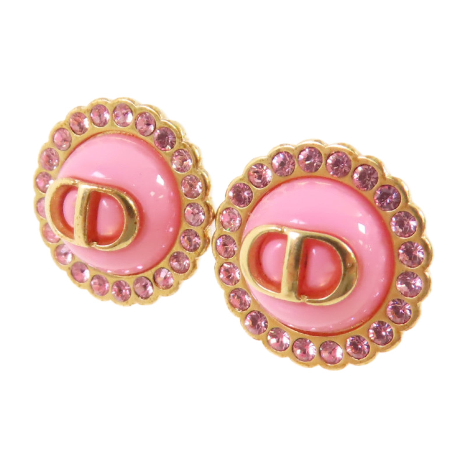 Dior 金屬/水鑽Dior Earrings金扣耳環粉紅色/金色