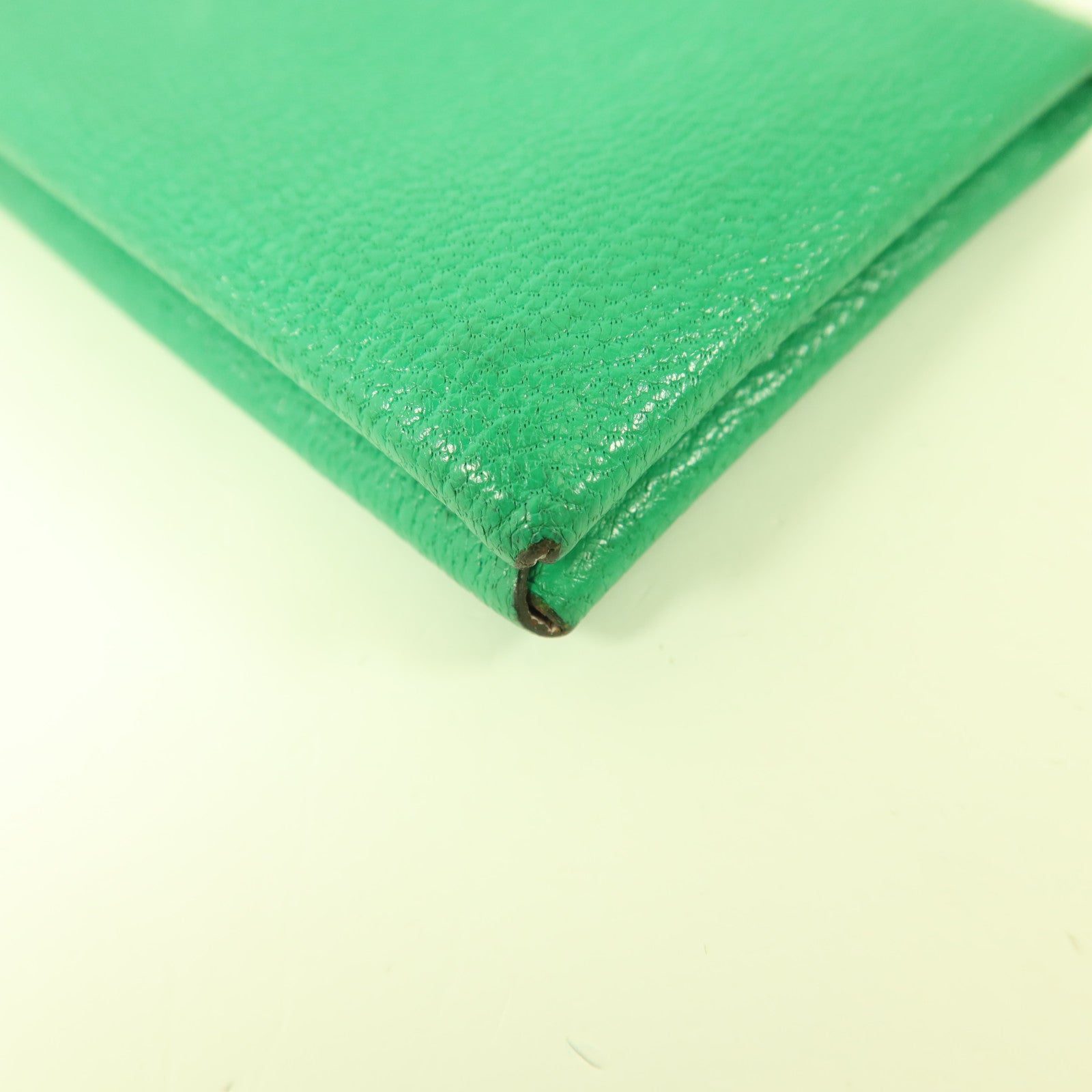 HERMES Chevre皮革Calvi銀扣卡片套Menthe