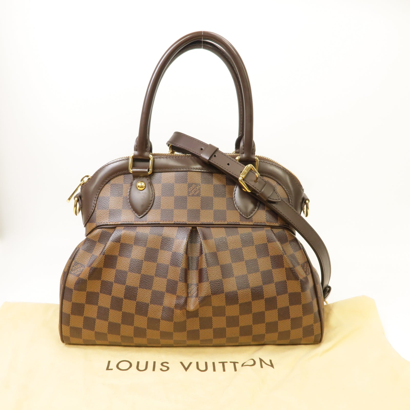 LOUIS VUITTON 【激減優惠】Damier Trevi PM金扣手挽肩背兩用袋棕色