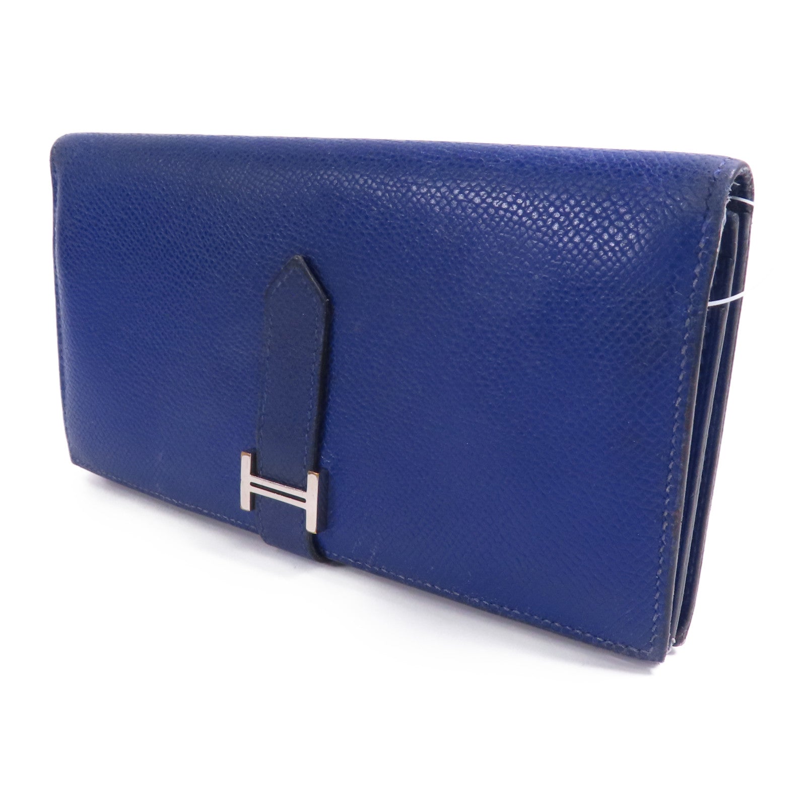 HERMES Epsom皮革Bearn Long Wallet銀扣長錢包Bleu Electrique