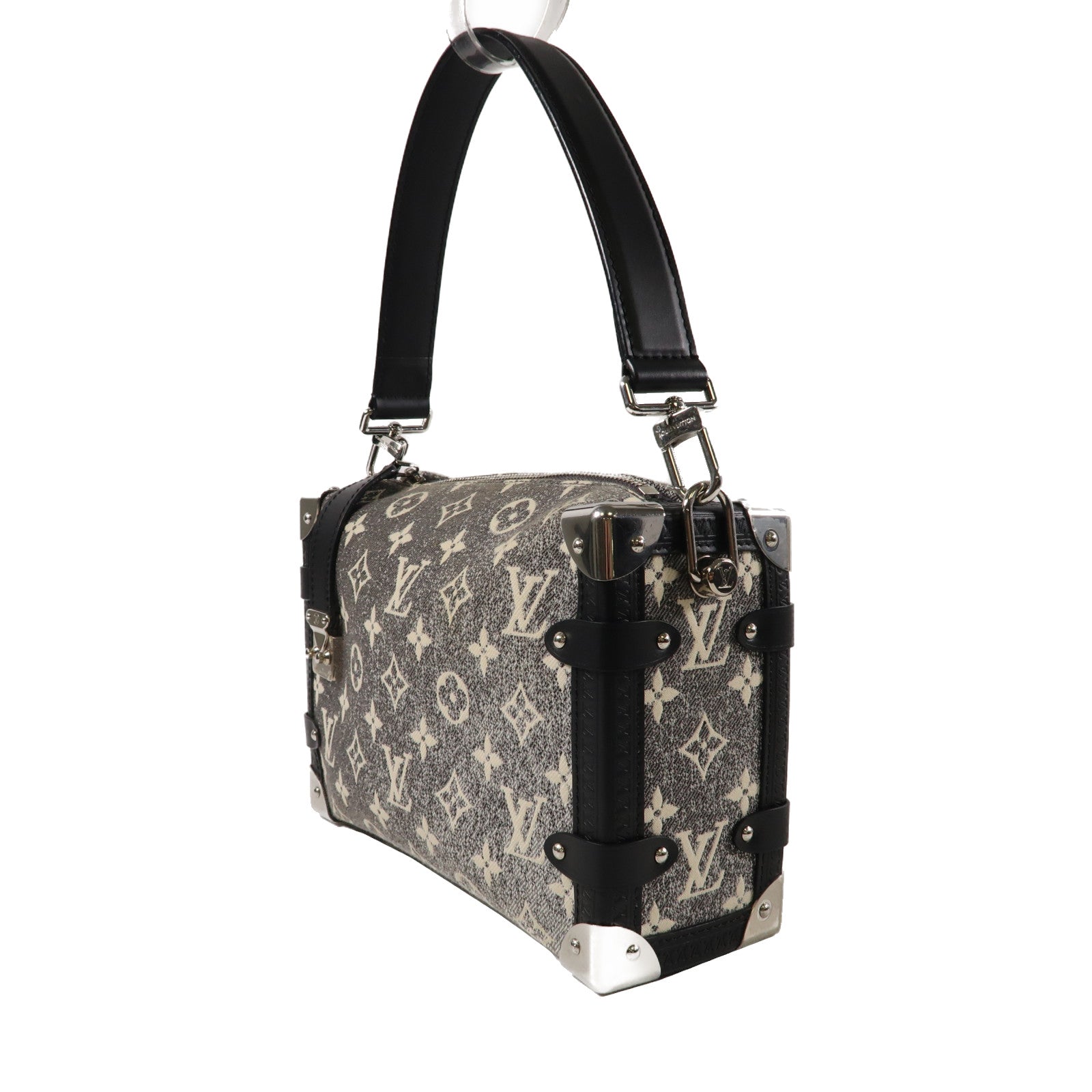 LOUIS VUITTON Monogram Jacquard Denim Side Trunk銀扣手挽肩背兩用袋黑色