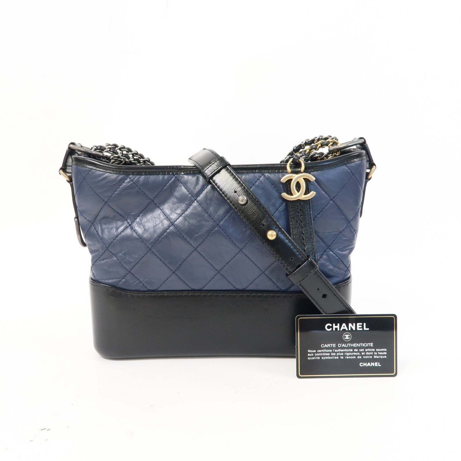 CHANEL 【清倉大減價】菱格羊皮皮革Gabrielle鏈帶肩背袋藍色