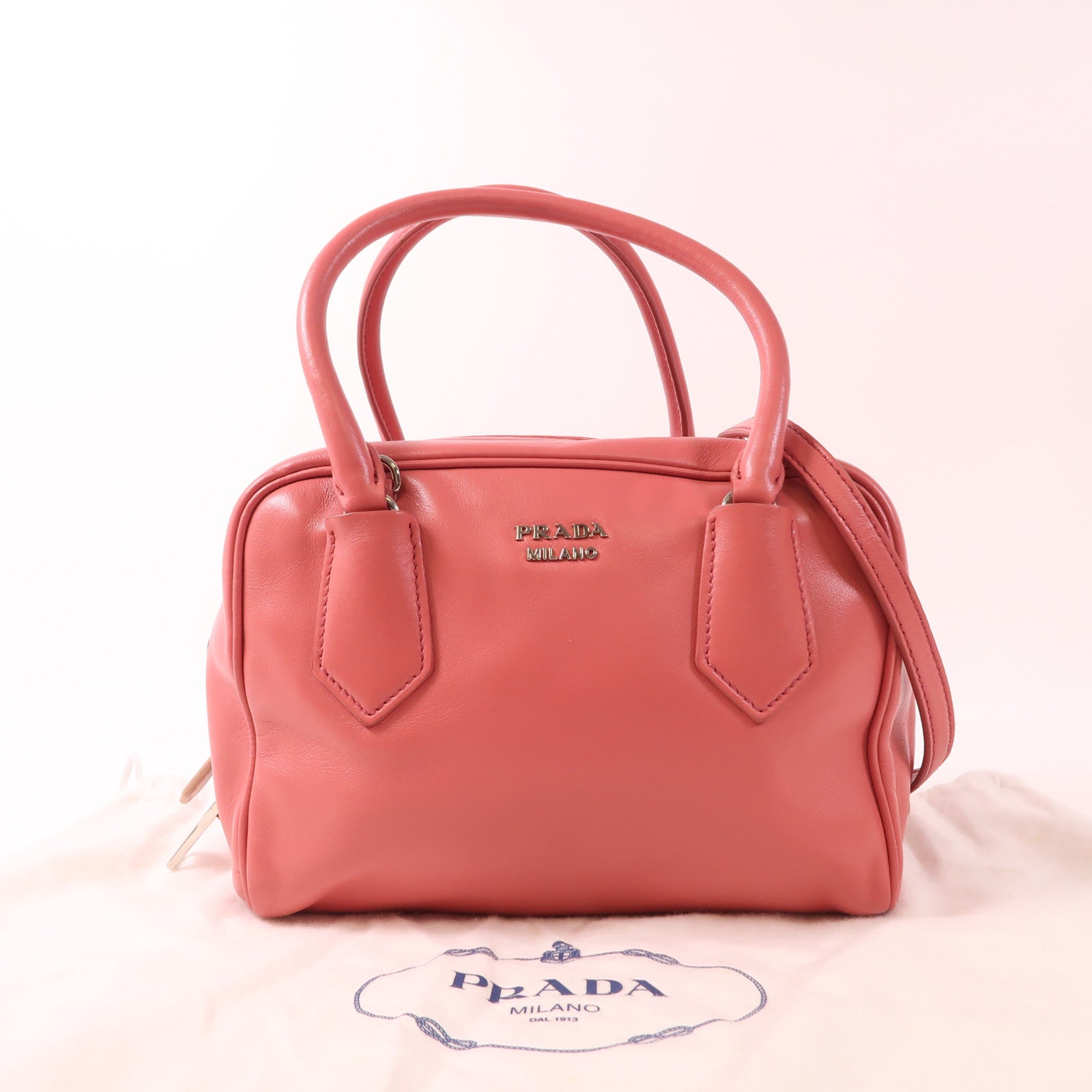 PRADA 牛皮皮革2 Way Shoulder銀扣手挽肩背兩用袋
