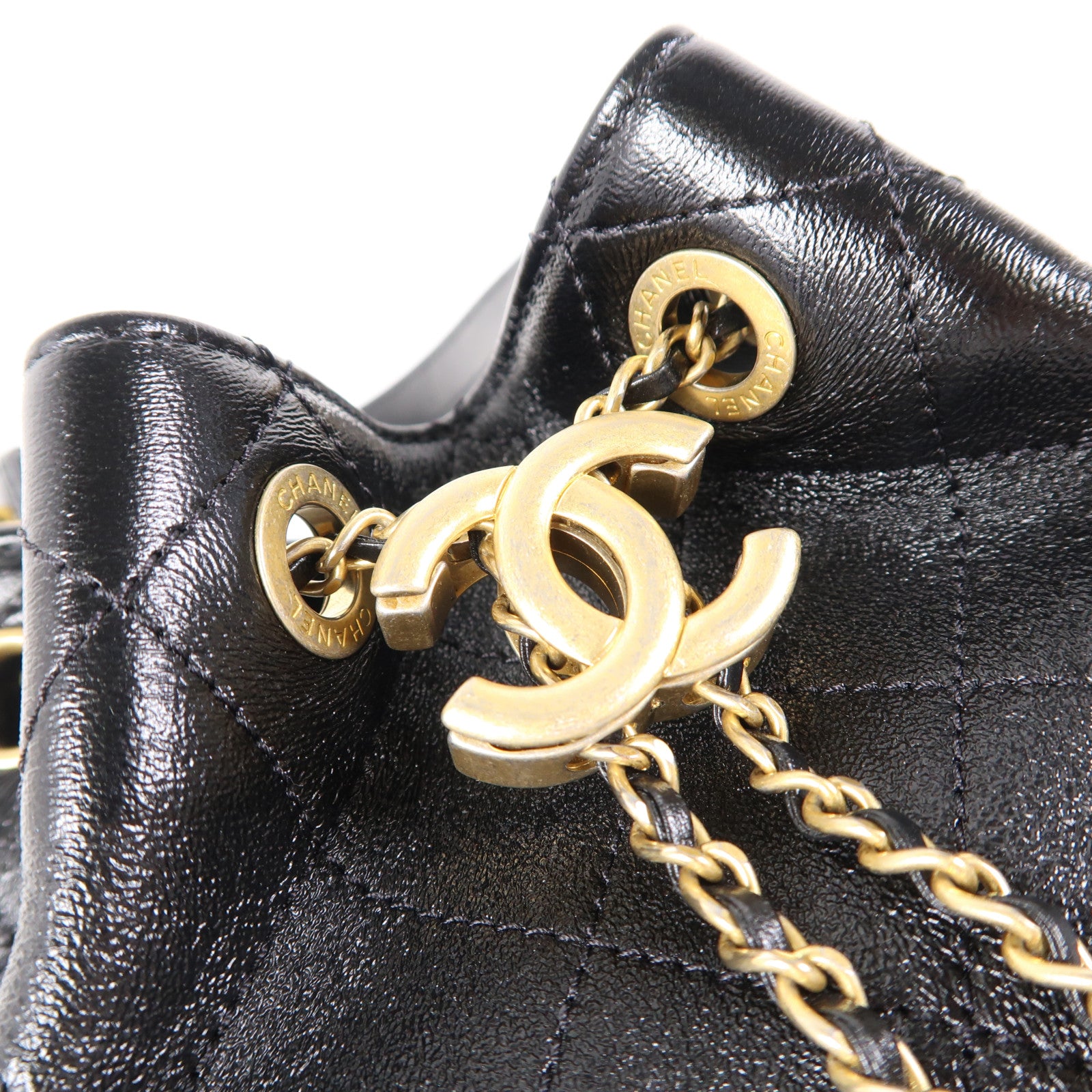 CHANEL 牛皮皮革Bucket Bag金扣手挽肩背兩用袋