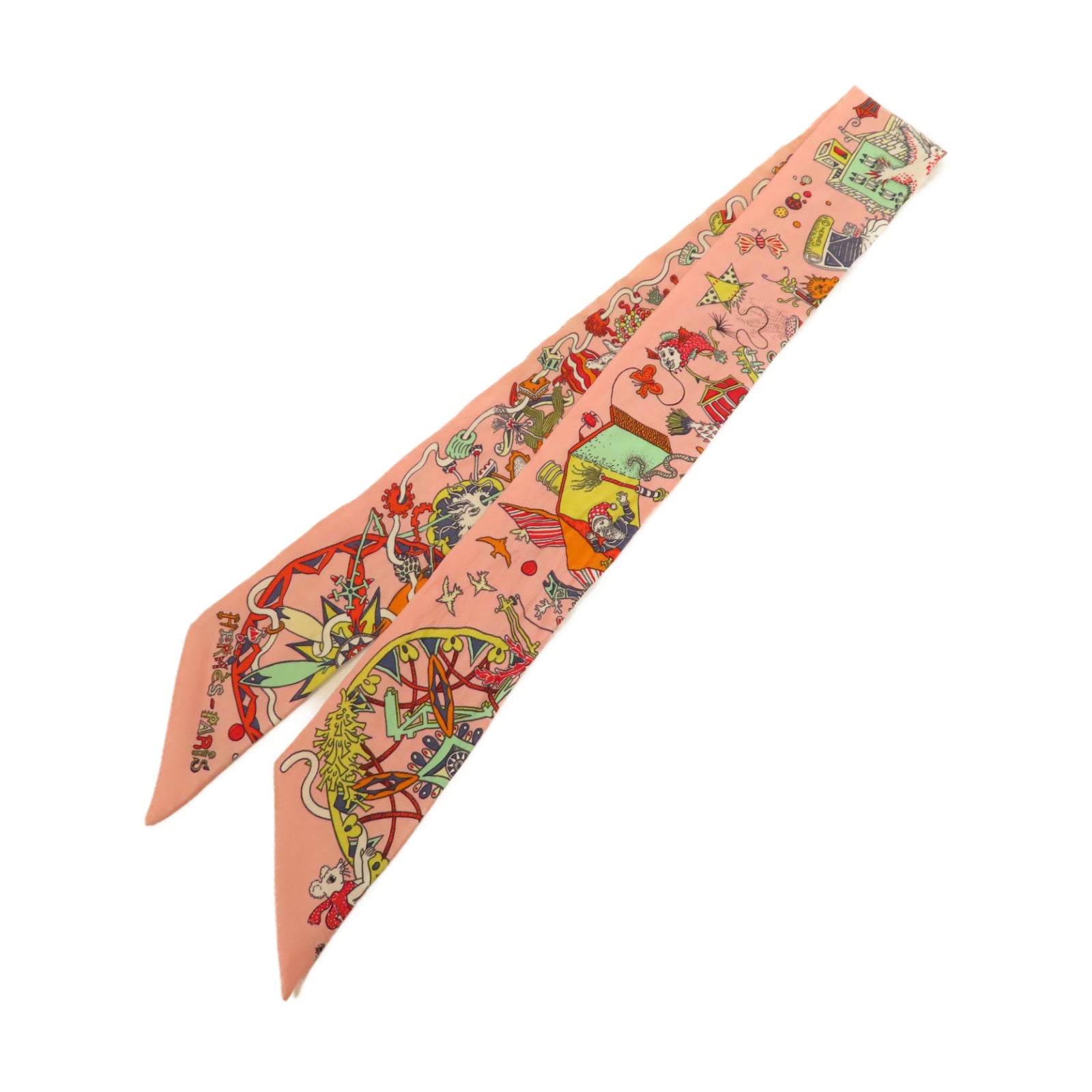 HERMES 絲質Twilly絲巾粉紅色