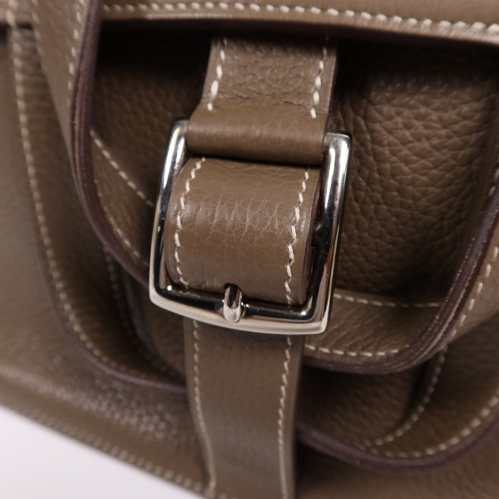 HERMES Clemence皮革Halzan 31銀扣手挽肩背兩用袋Etoupe