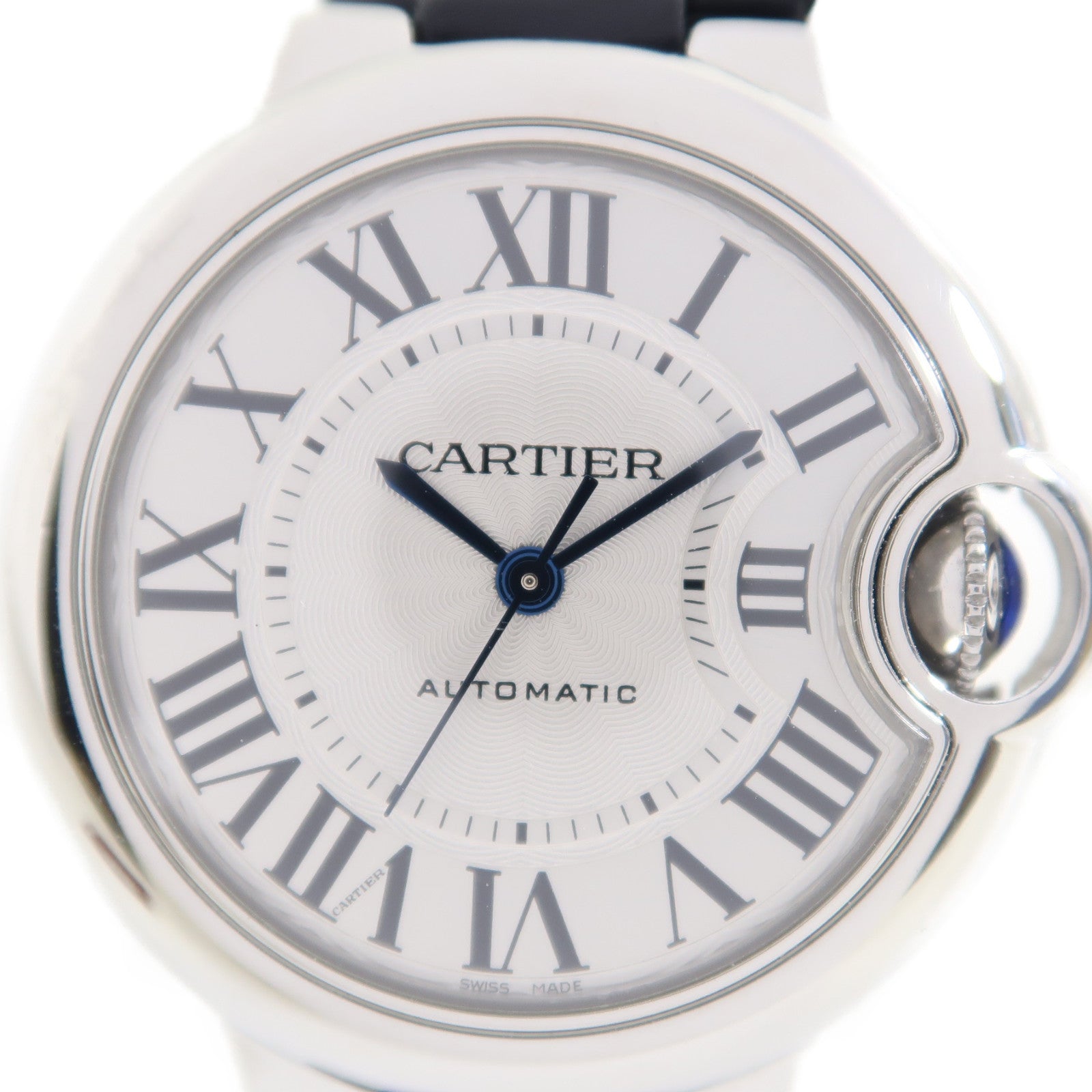 CARTIER Ballon Bleu不鏽鋼/皮革帶手錶自動機芯銀色