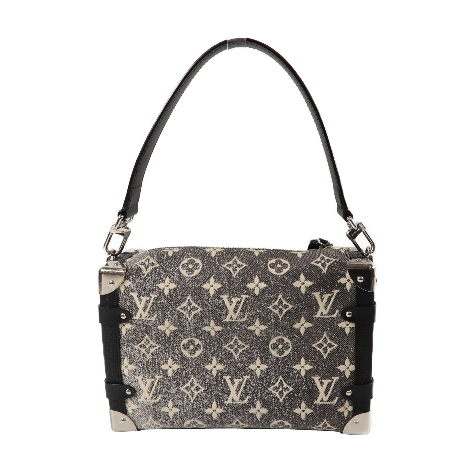 LOUIS VUITTON Monogram Jacquard Denim Side Trunk銀扣手挽肩背兩用袋黑色