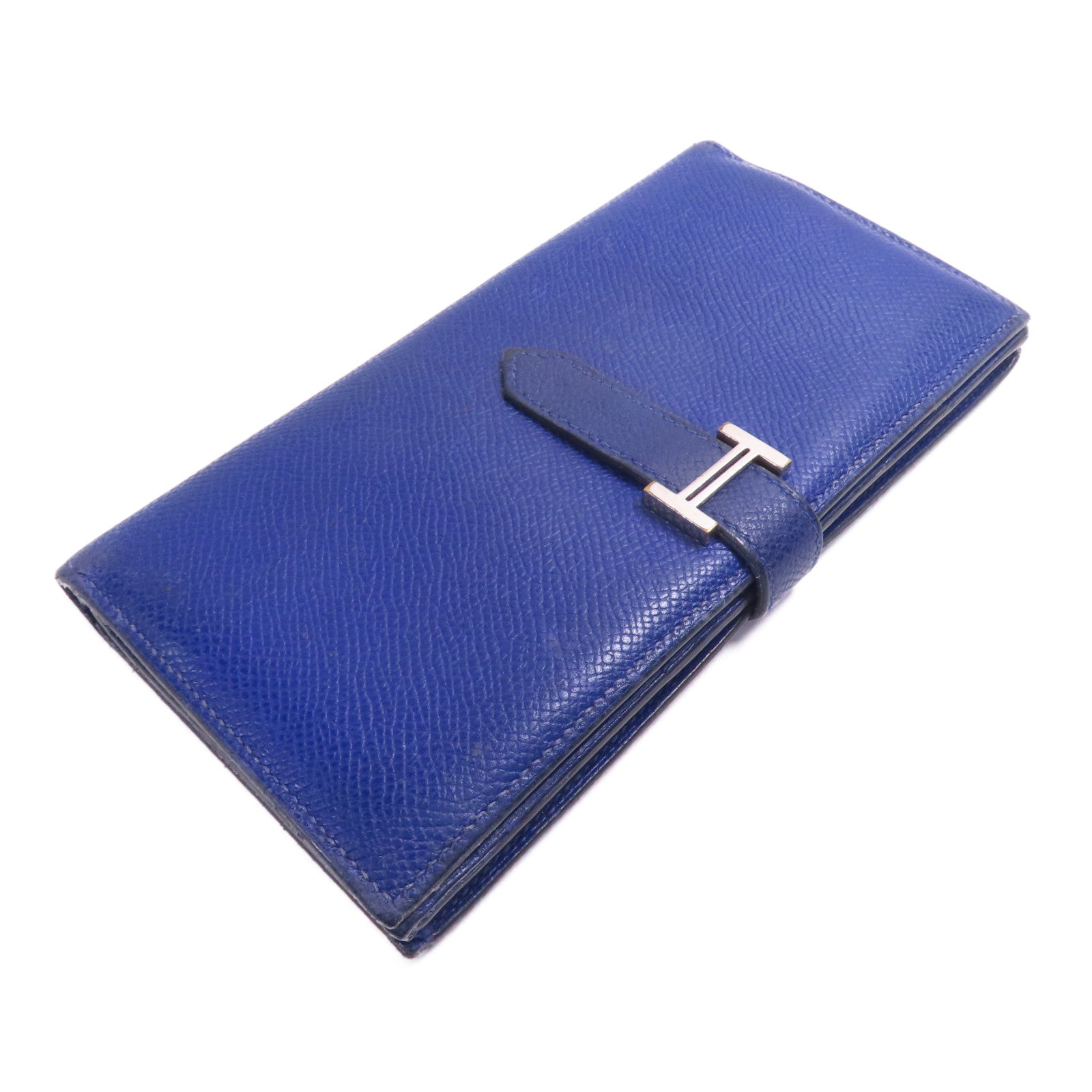 HERMES Epsom皮革Bearn Long Wallet銀扣長錢包Bleu Electrique