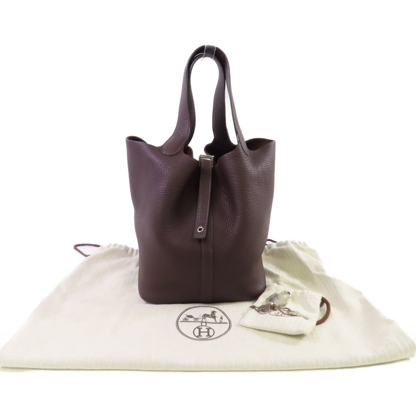 HERMES Clemence皮革Picotin MM Tote Bag銀扣手挽袋Rouge Sellier/馬鞍紅色