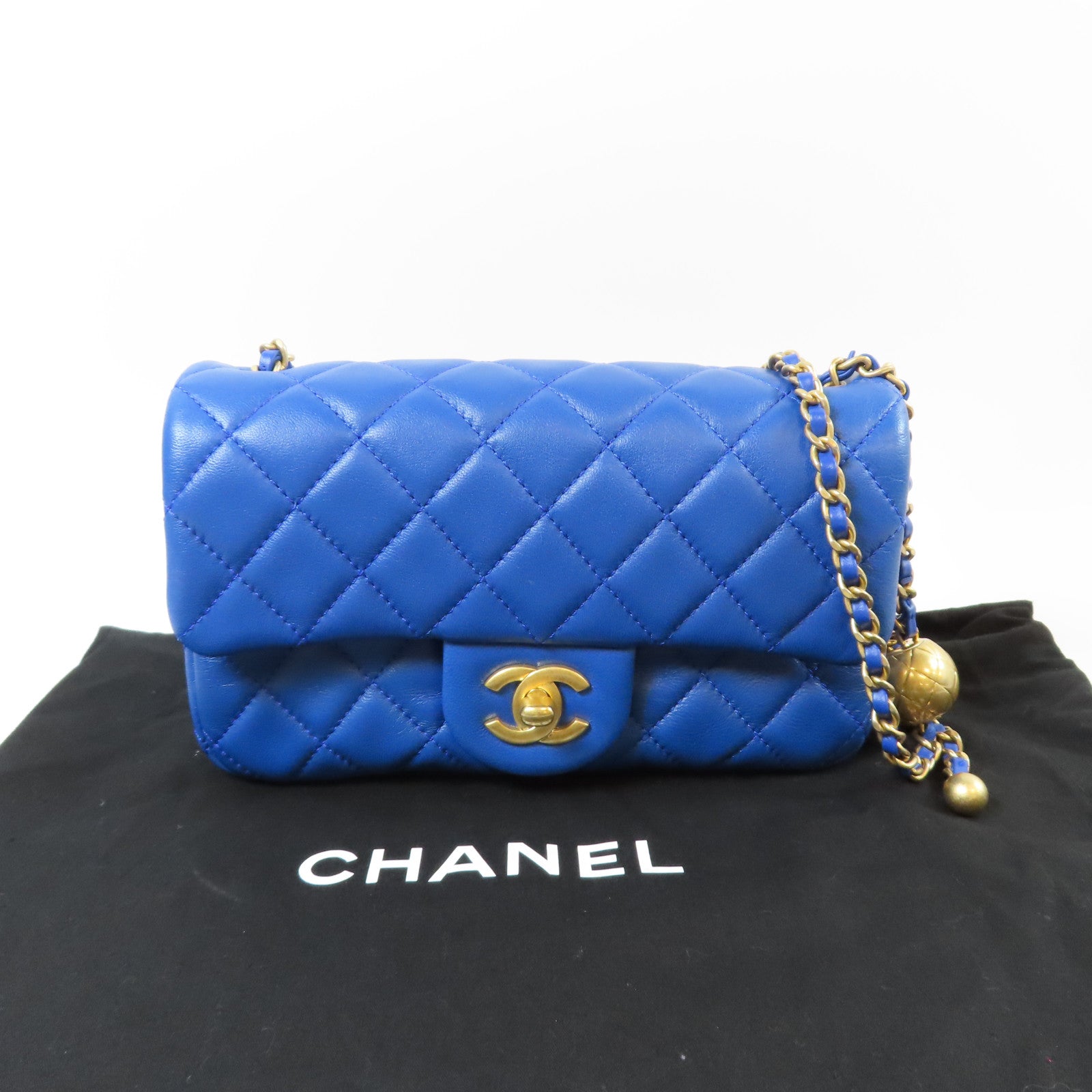 CHANEL 【激減優惠】菱格羊皮皮革Classic Flap Mini Chain Bag金扣肩背袋藍色