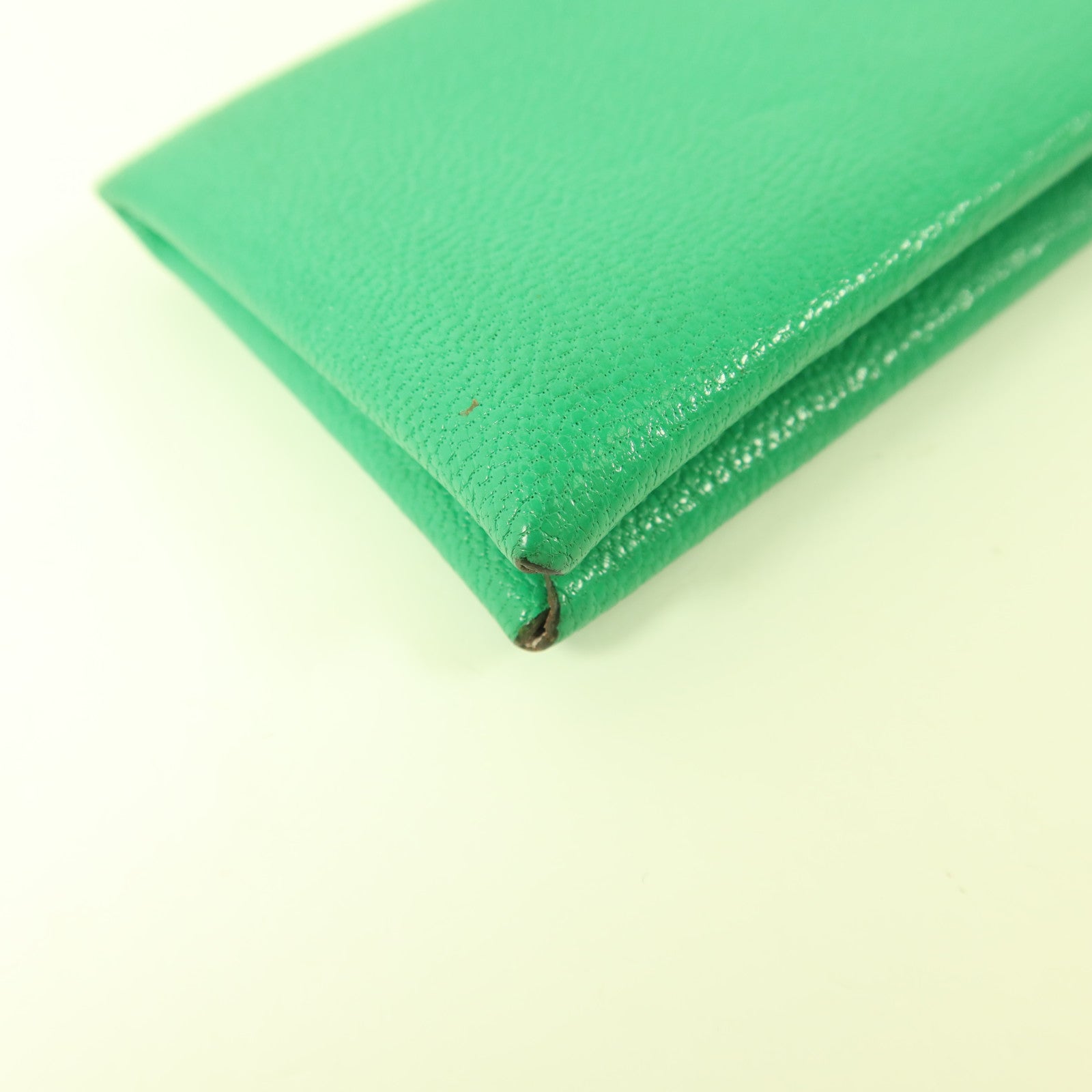 HERMES Chevre皮革Calvi銀扣卡片套Menthe