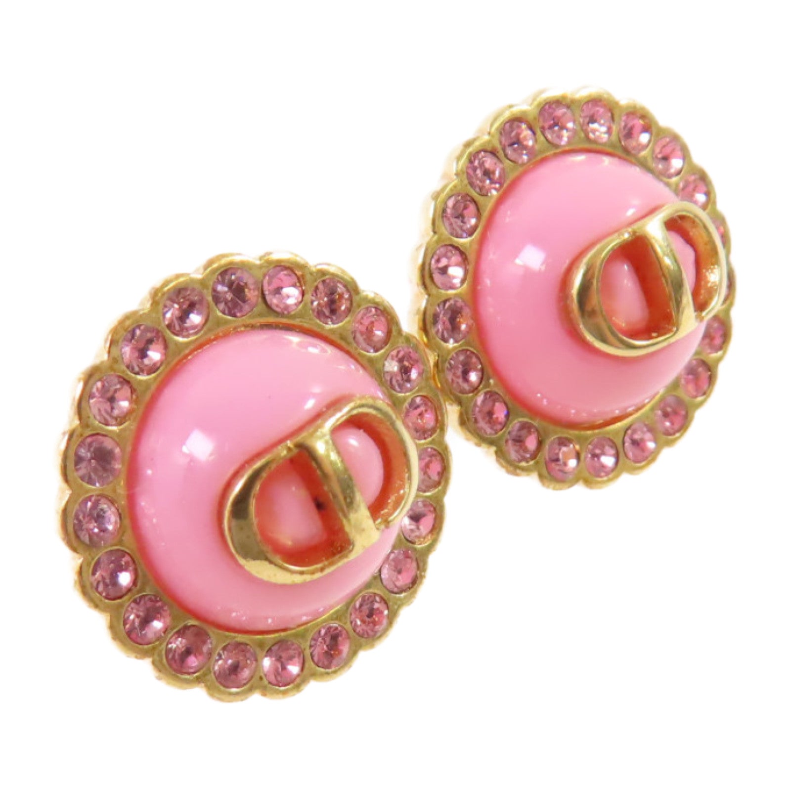 Dior 金屬/水鑽Dior Earrings金扣耳環粉紅色/金色