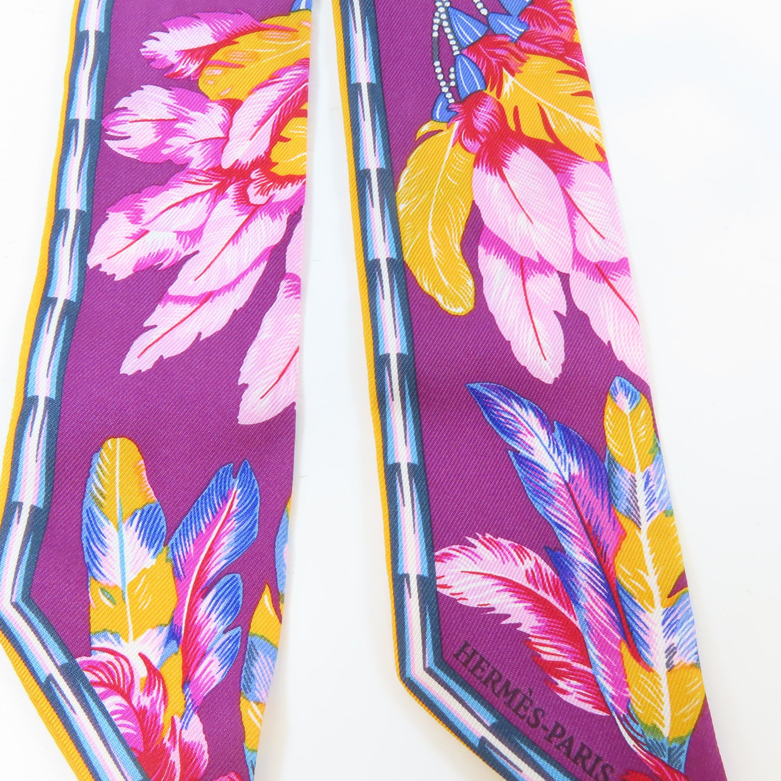 HERMES 絲質Twilly Scarf絲巾紫色/橙色/藍色