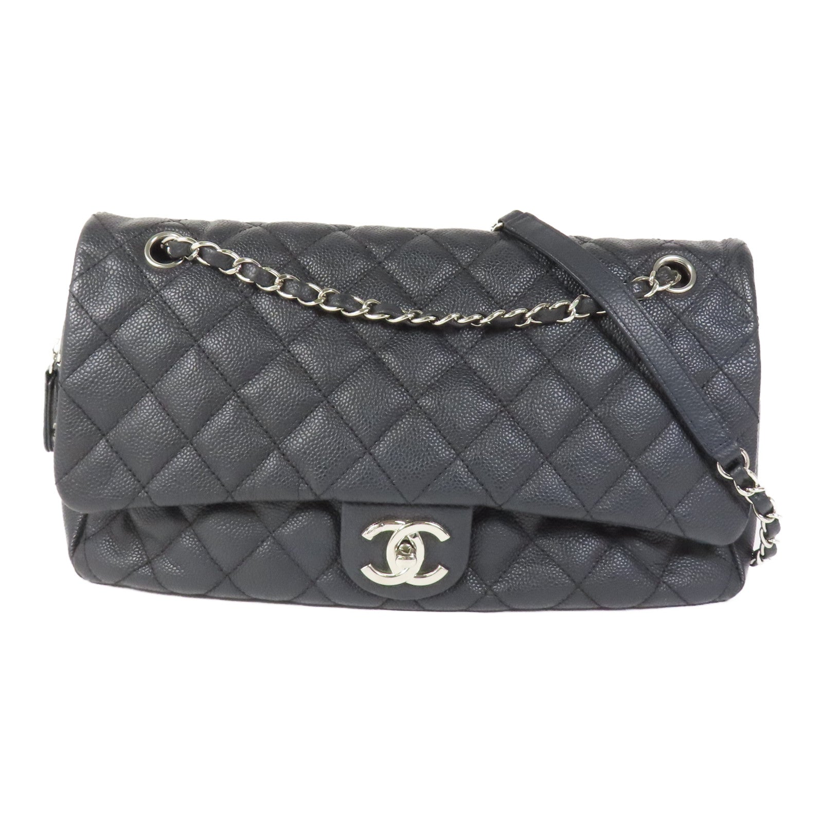 CHANEL 牛皮皮革Flap Bag銀扣鏈帶肩背袋