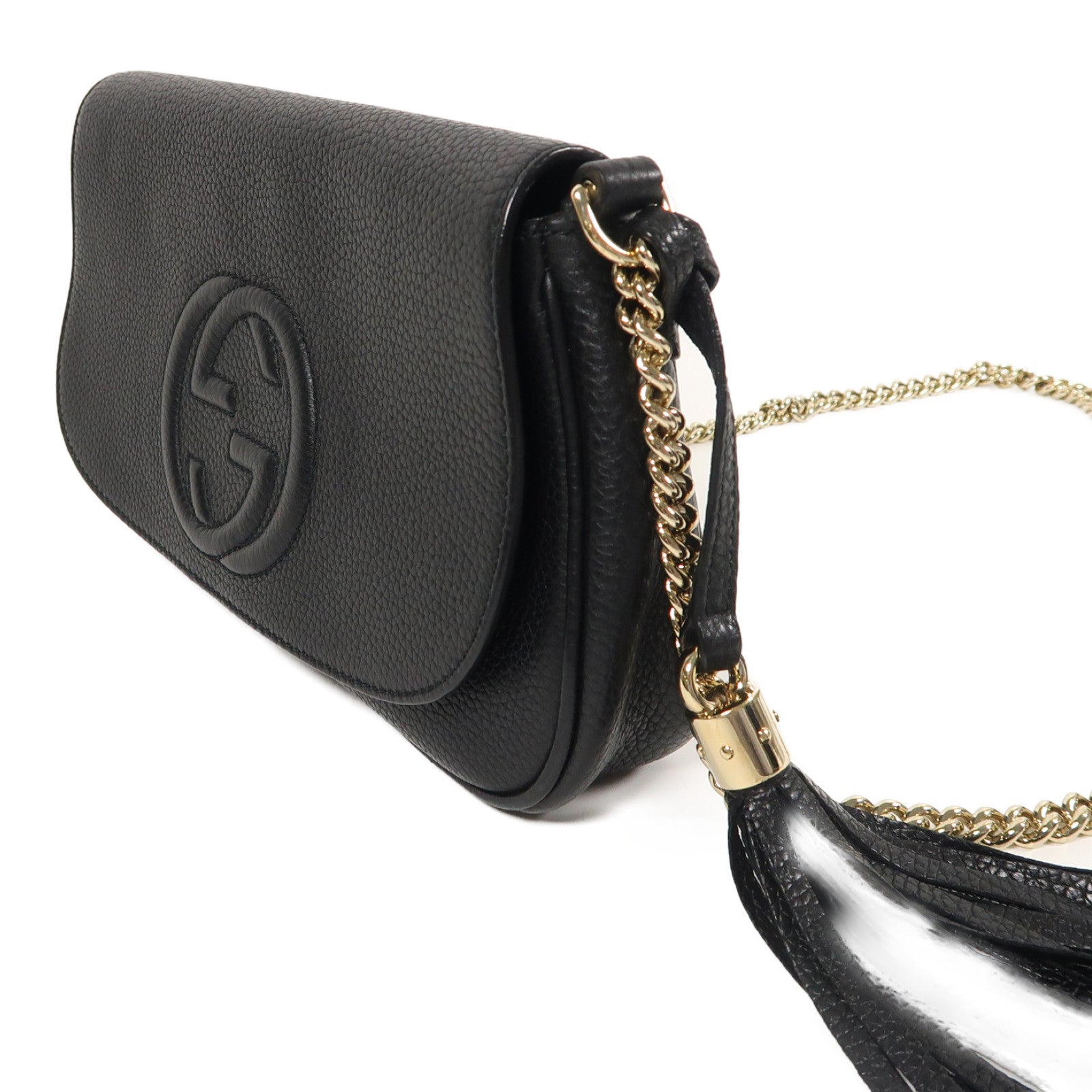 GUCCI 牛皮皮革Shoulder Bag銀扣鏈帶肩背袋黑色