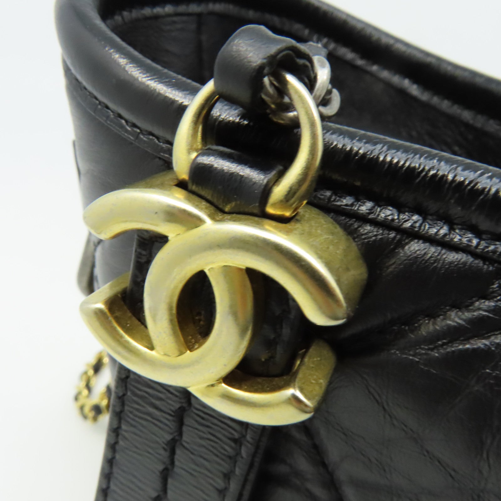 CHANEL 菱格羊皮皮革Gabrielle Hobo Small Chain Shoulder Bag金扣鏈帶肩背袋黑色
