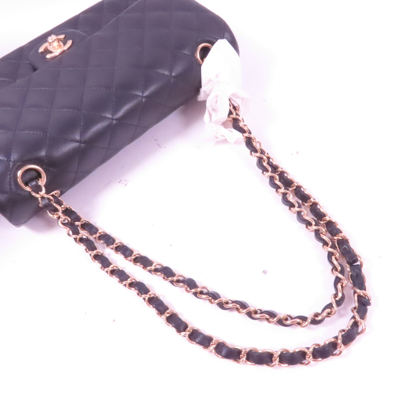 CHANEL 菱格羊皮皮革Classic 25金扣鏈帶肩背袋黑色