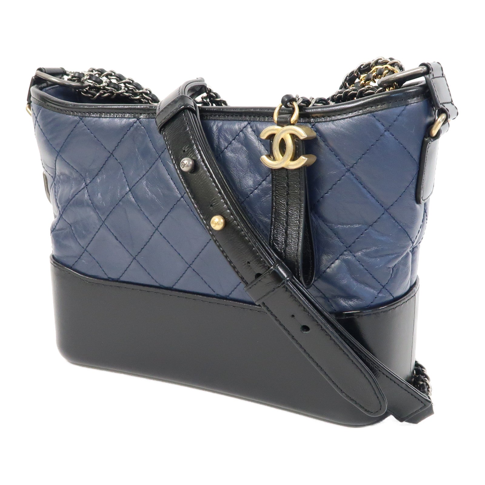 CHANEL 【清倉大減價】菱格羊皮皮革Gabrielle鏈帶肩背袋藍色