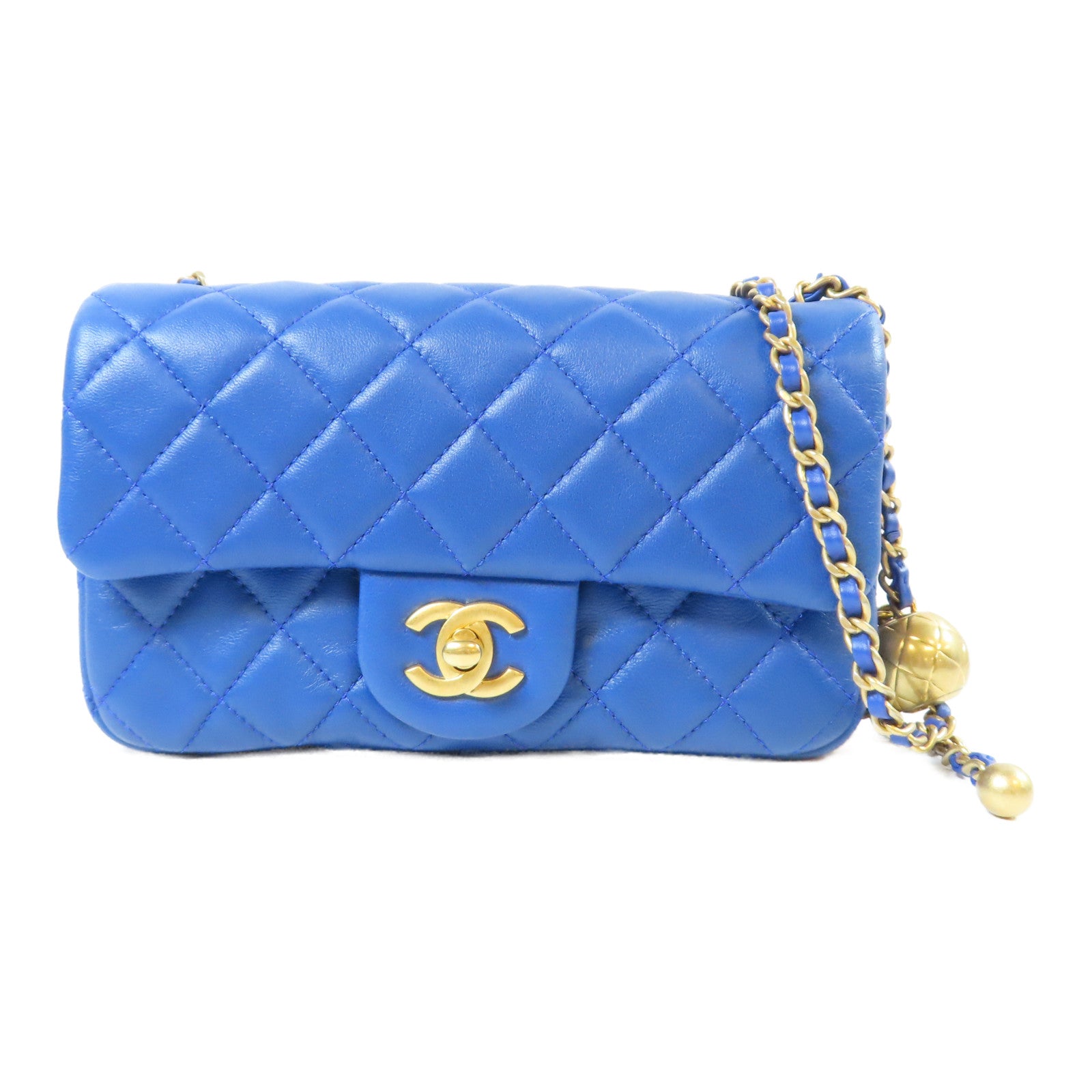 CHANEL 【激減優惠】菱格羊皮皮革Classic Flap Mini Chain Bag金扣肩背袋藍色