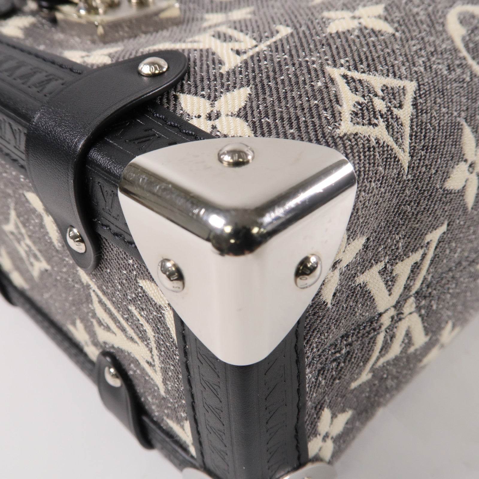 LOUIS VUITTON Monogram Jacquard Denim Side Trunk銀扣手挽肩背兩用袋黑色