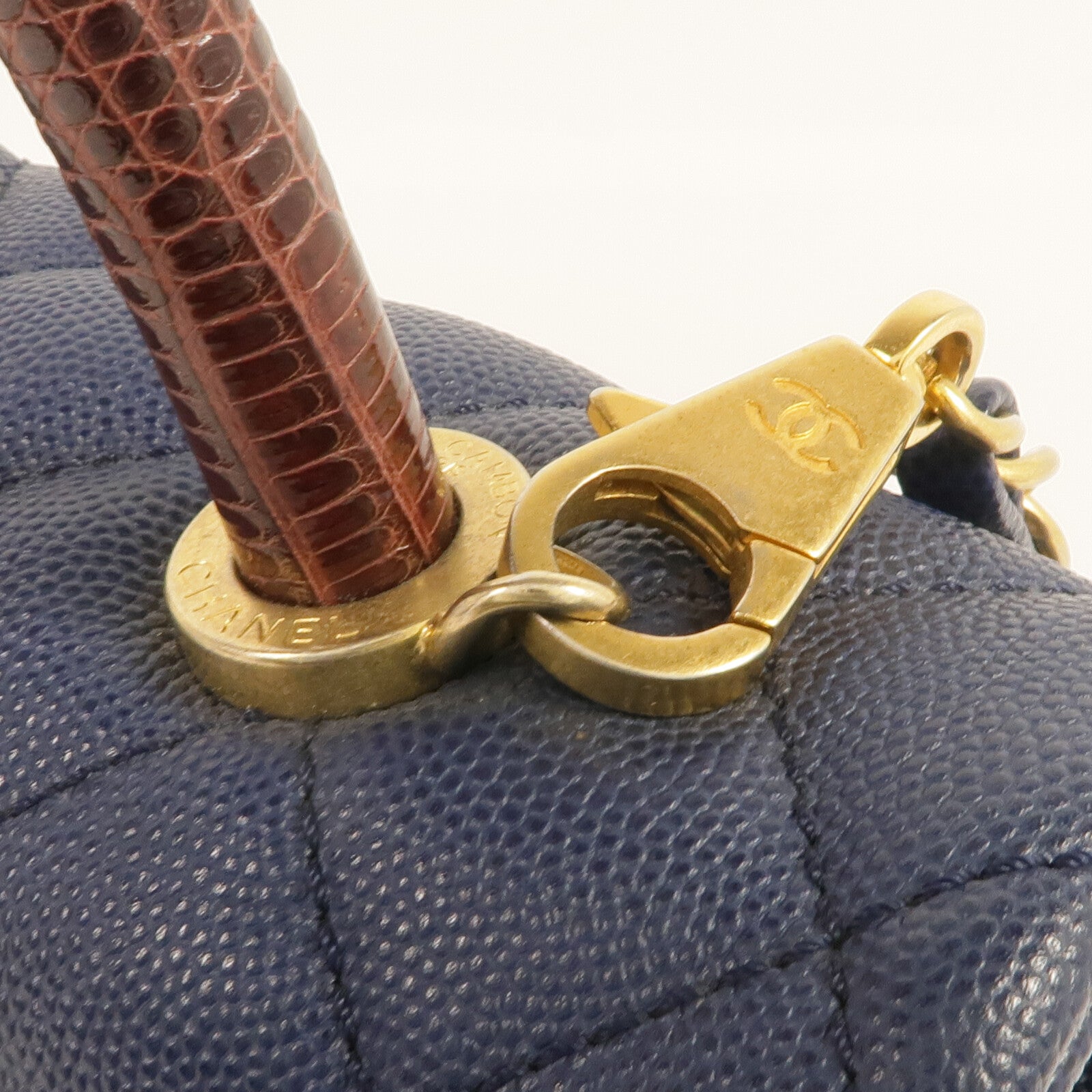CHANEL 蜥蝪/牛皮皮革Coco Handle Medium金扣手挽肩背兩用袋