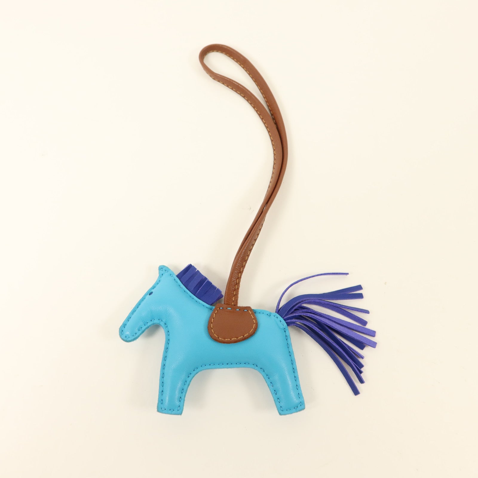 HERMES Milo皮革Rodeo PM掛飾Bleu Azteque/Bleu Electrique/Fauve