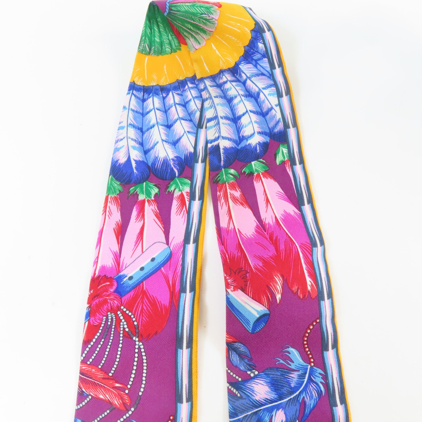HERMES 絲質Twilly Scarf絲巾紫色/橙色/藍色