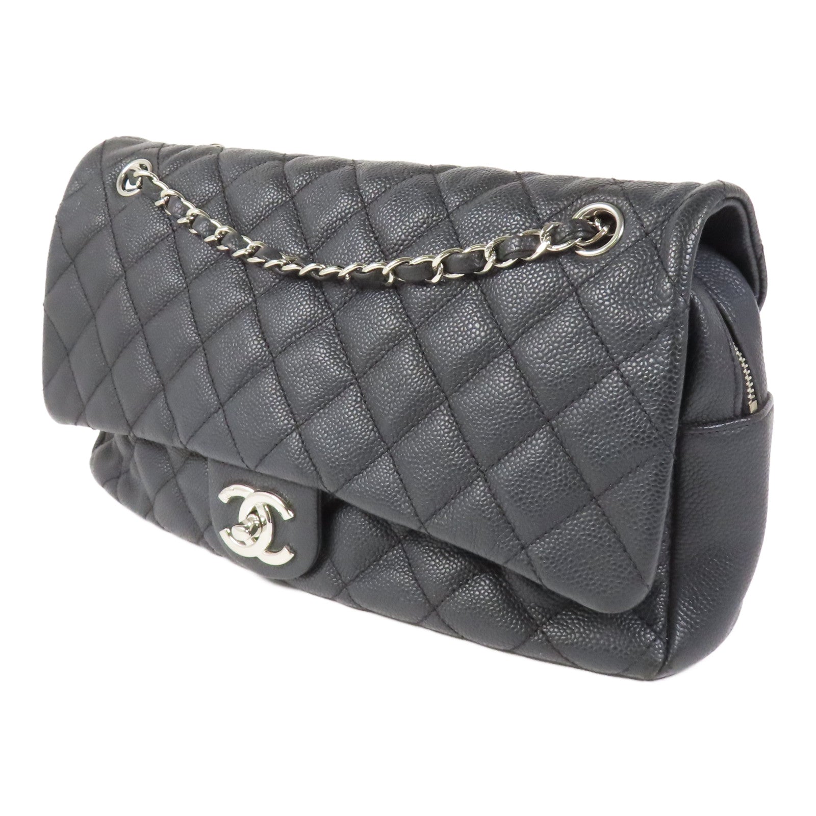 CHANEL 牛皮皮革Flap Bag銀扣鏈帶肩背袋