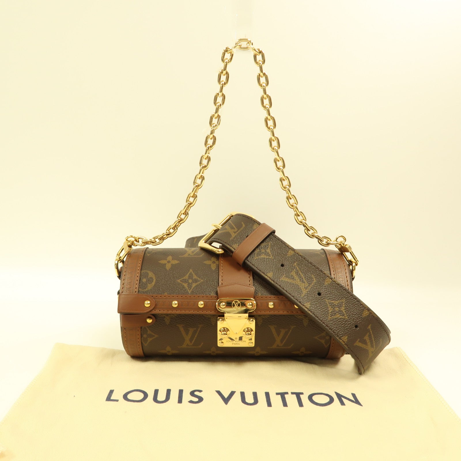 LOUIS VUITTON Monogram Papillon Trunk金扣手挽肩背兩用袋棕色