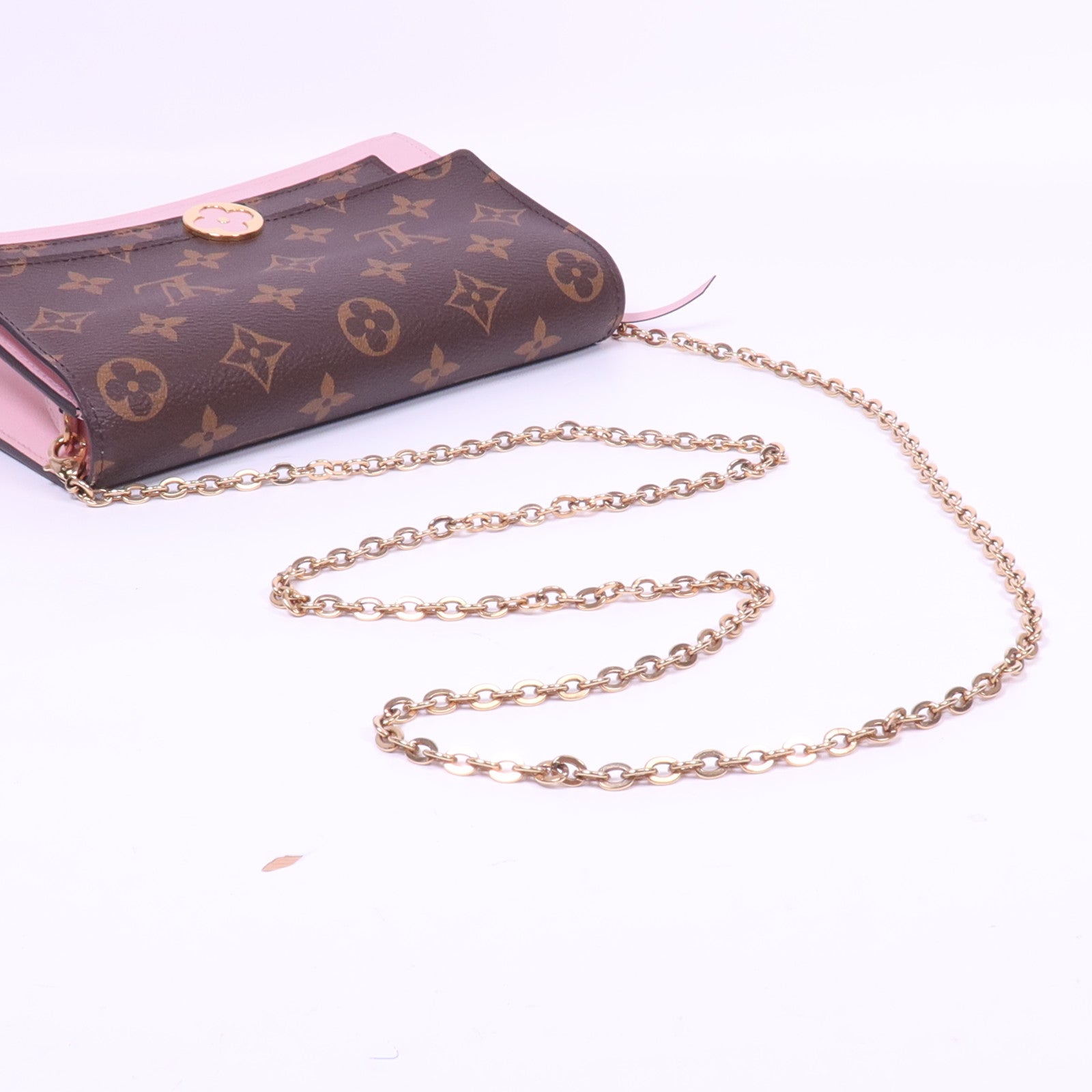 LOUIS VUITTON Monogram Flore Chain Wallet金扣鏈帶肩背袋