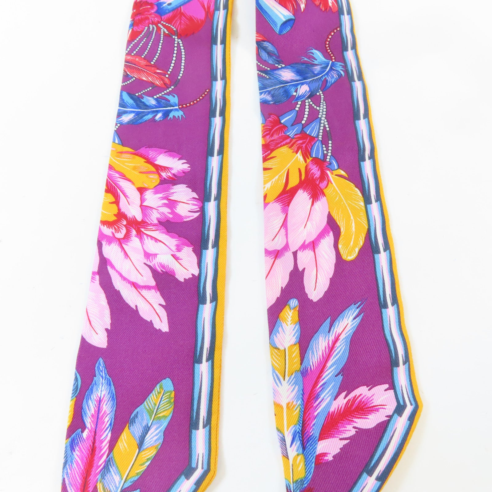 HERMES 絲質Twilly Scarf絲巾紫色/橙色/藍色