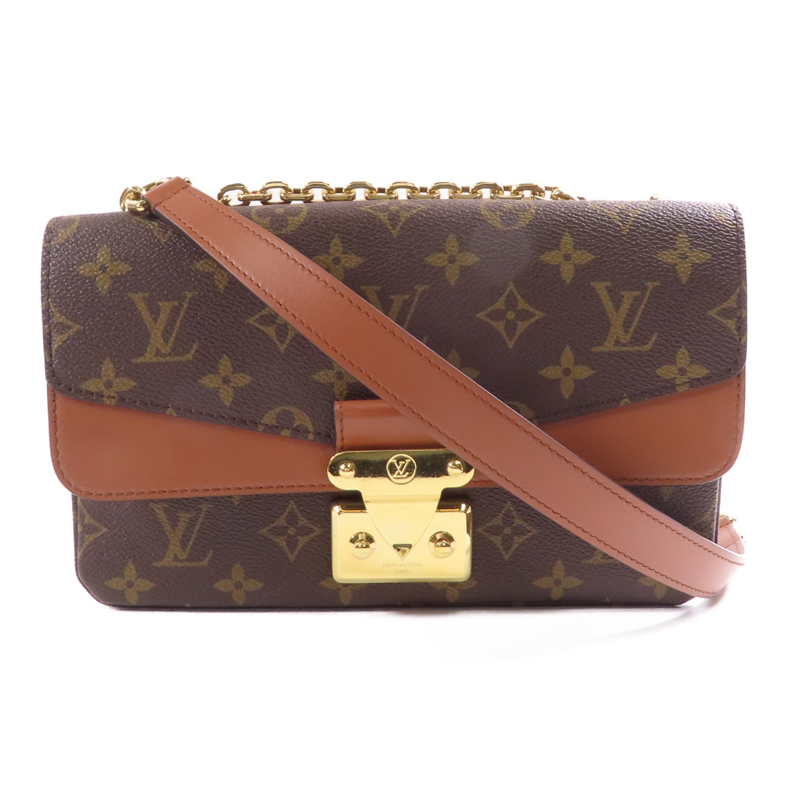 LOUIS VUITTON Monogram Marceau金扣鏈帶肩背袋棕色