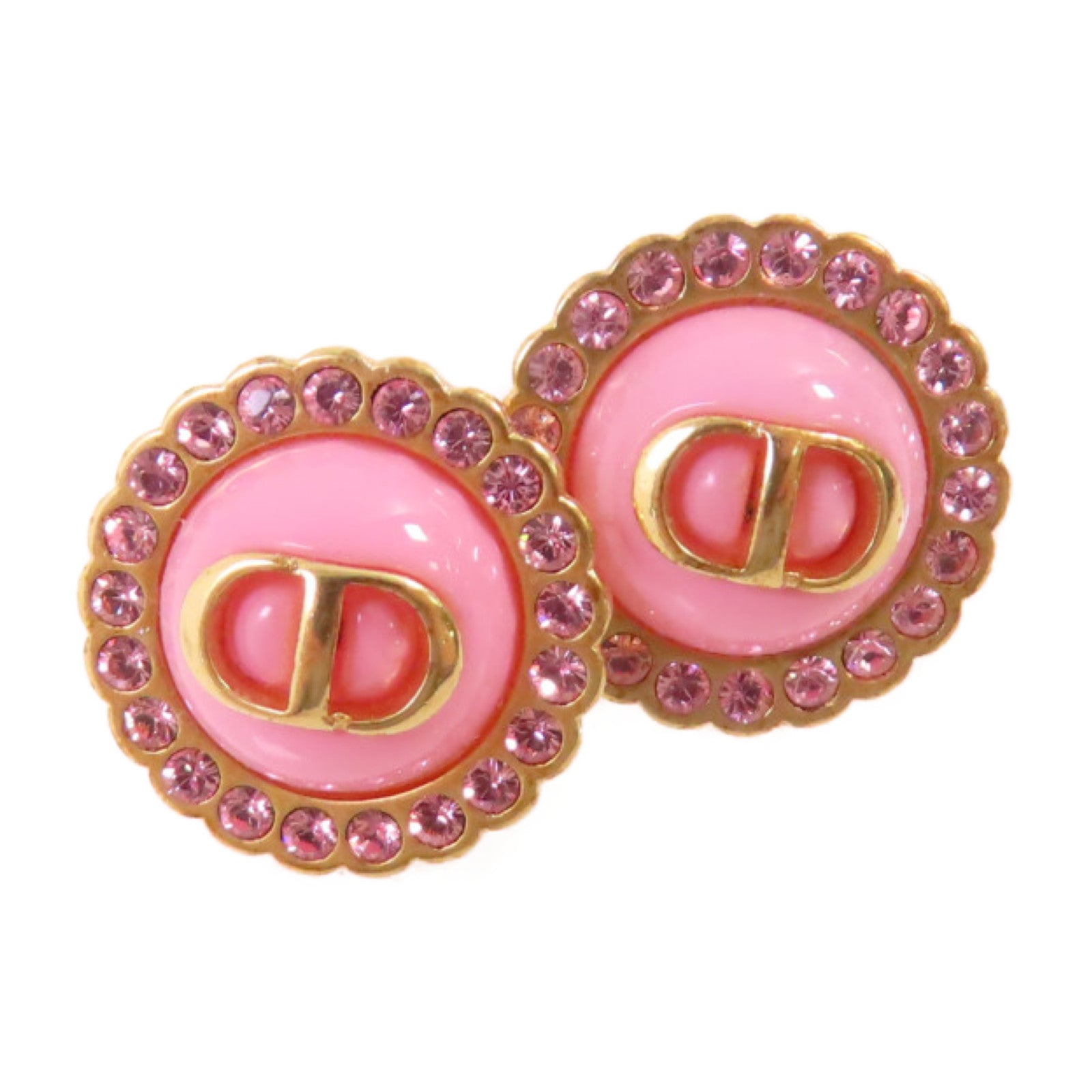 Dior 金屬/水鑽Dior Earrings金扣耳環粉紅色/金色