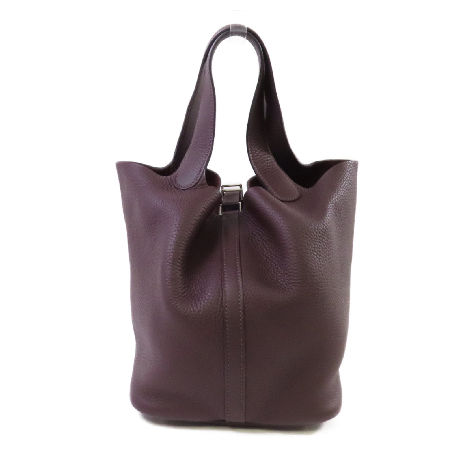 HERMES Clemence皮革Picotin MM Tote Bag銀扣手挽袋Rouge Sellier/馬鞍紅色
