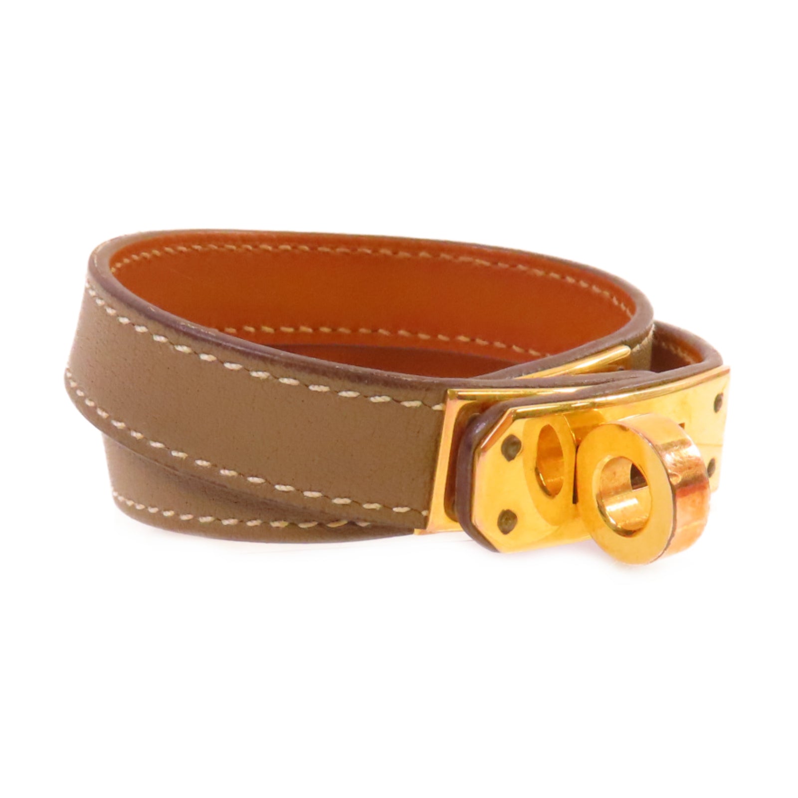 HERMES Swift皮革Kelly Double Tour Bracelet金扣手鐲啡色#T3