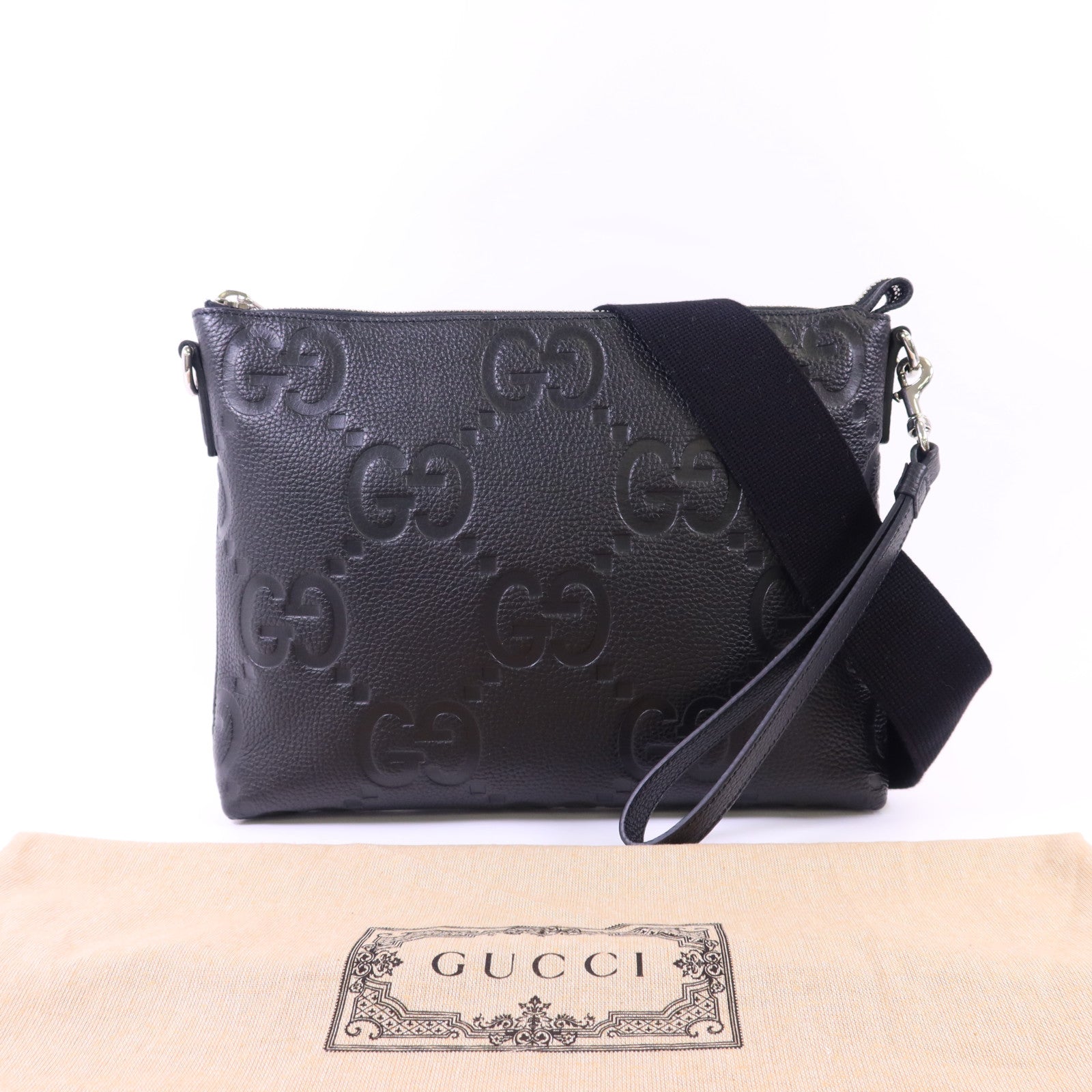 GUCCI 牛皮皮革Jumbo GG銀扣肩背袋