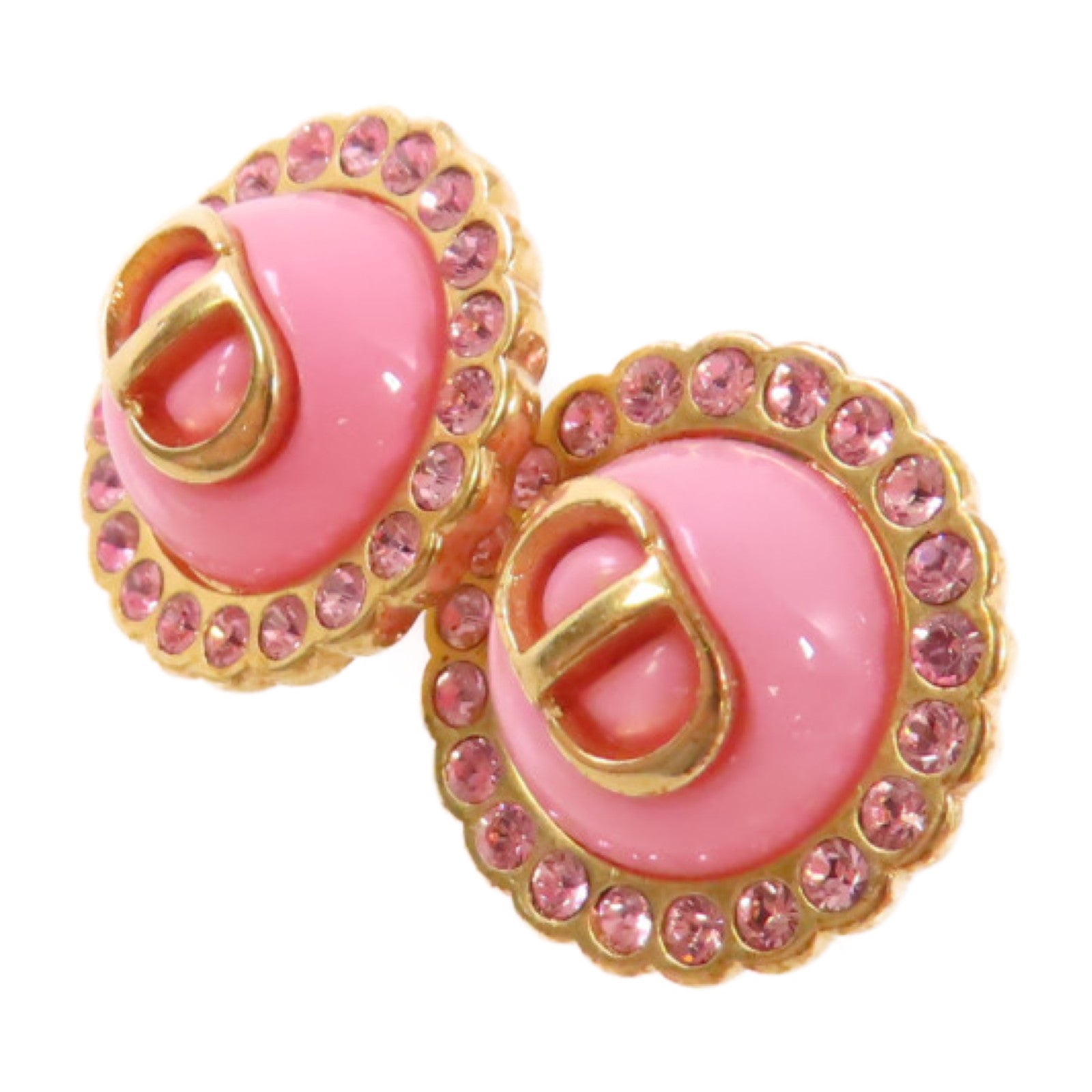 Dior 金屬/水鑽Dior Earrings金扣耳環粉紅色/金色