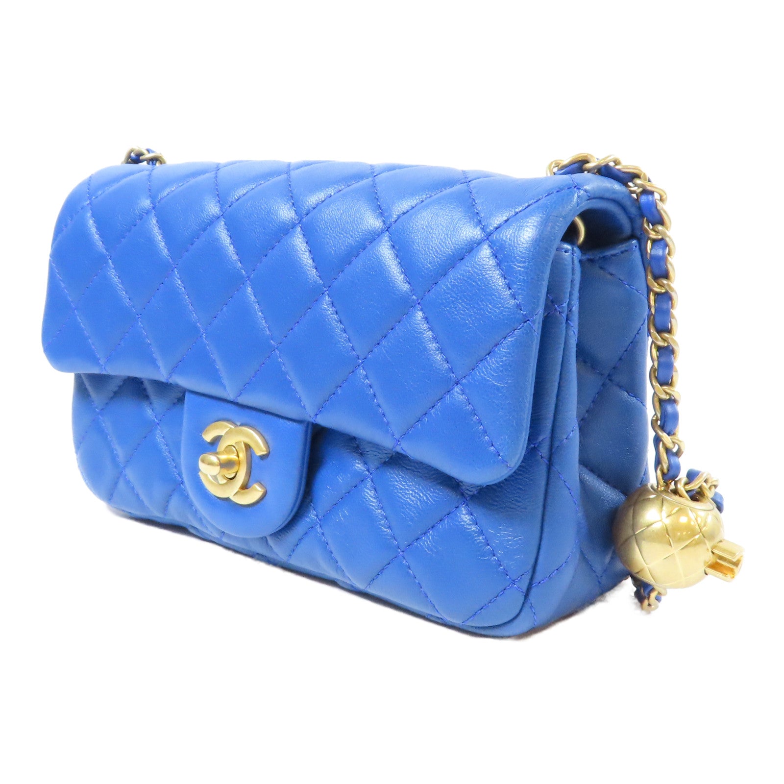 CHANEL 【激減優惠】菱格羊皮皮革Classic Flap Mini Chain Bag金扣肩背袋藍色