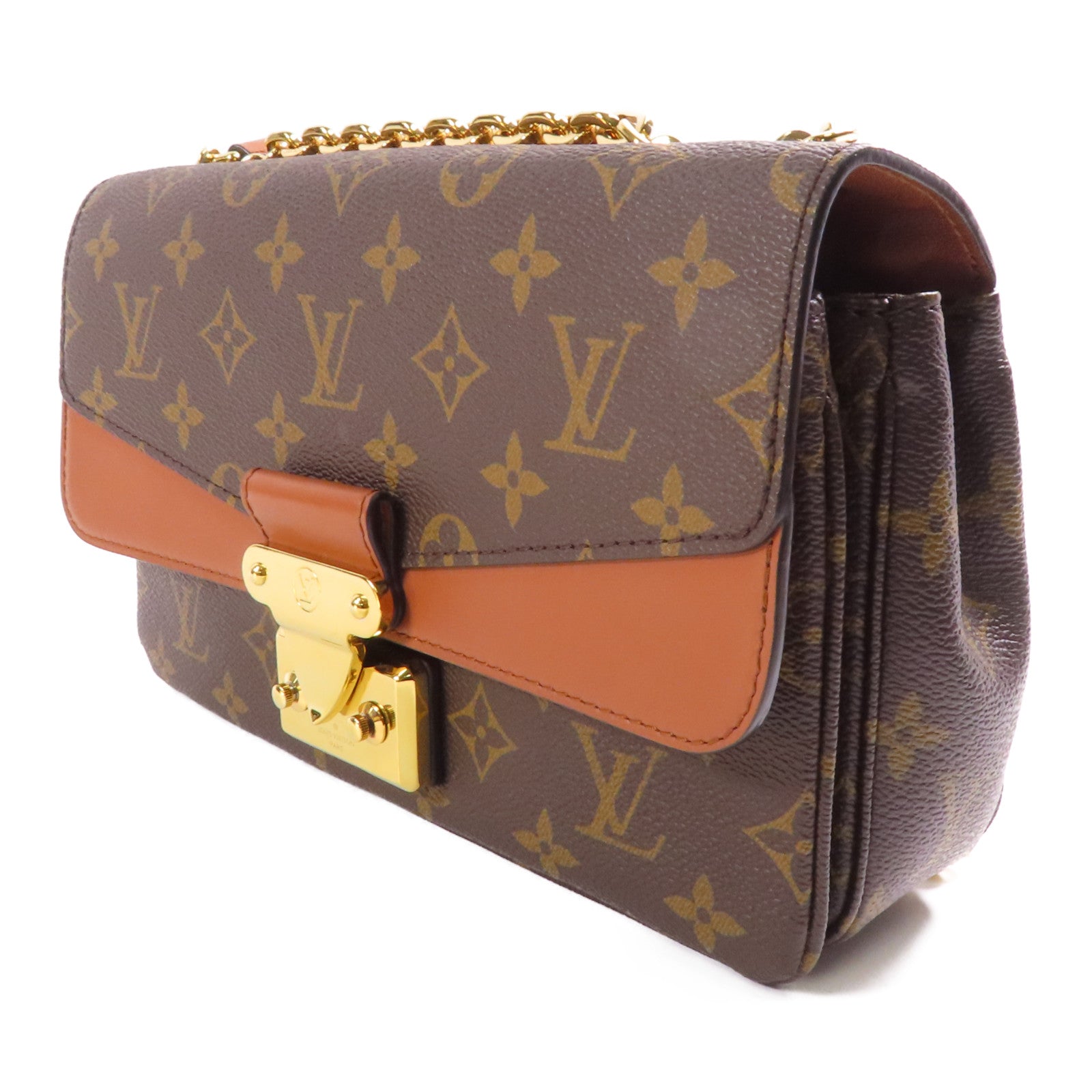 LOUIS VUITTON Monogram Marceau金扣鏈帶肩背袋棕色