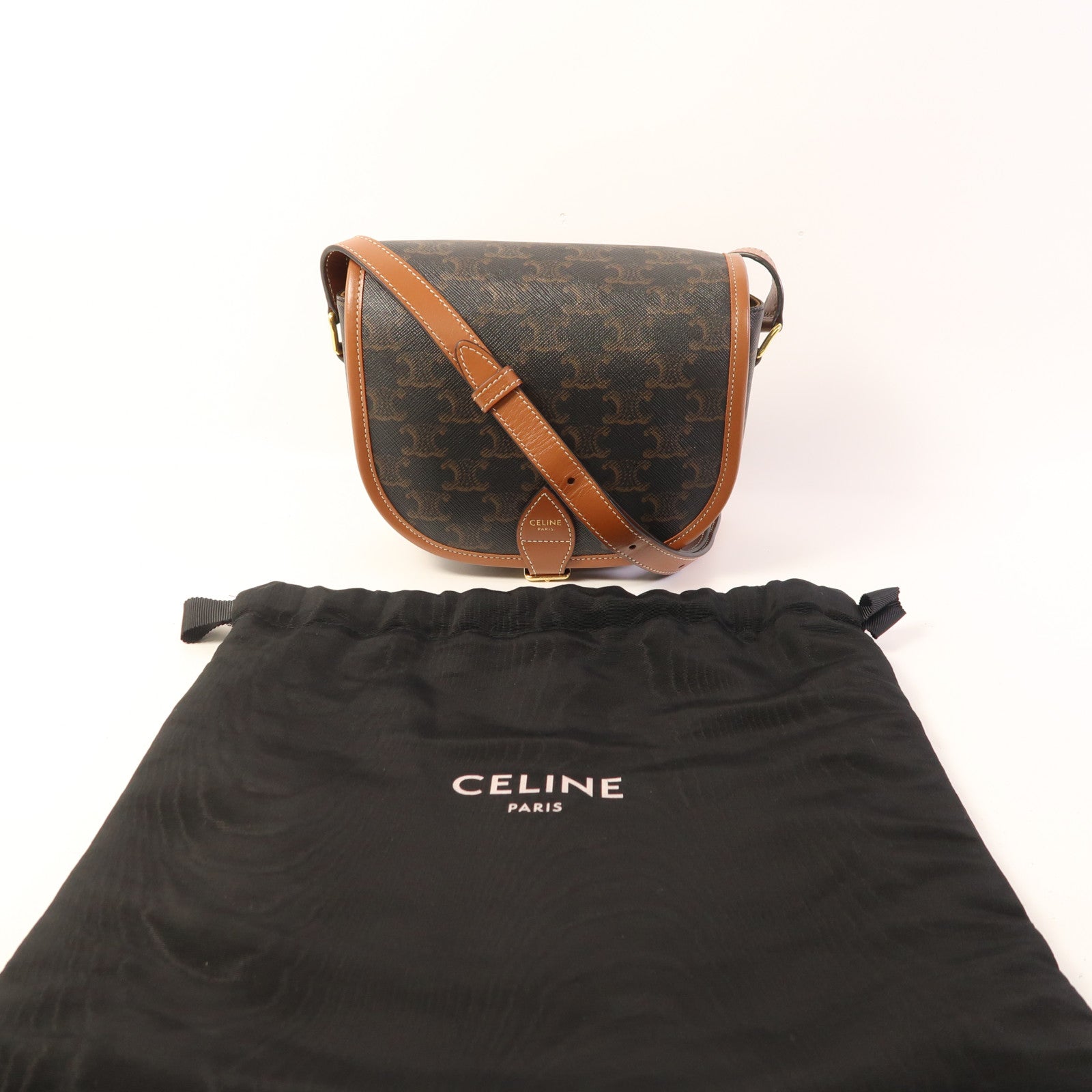 CELINE 塗層帆布Folco金扣肩背袋