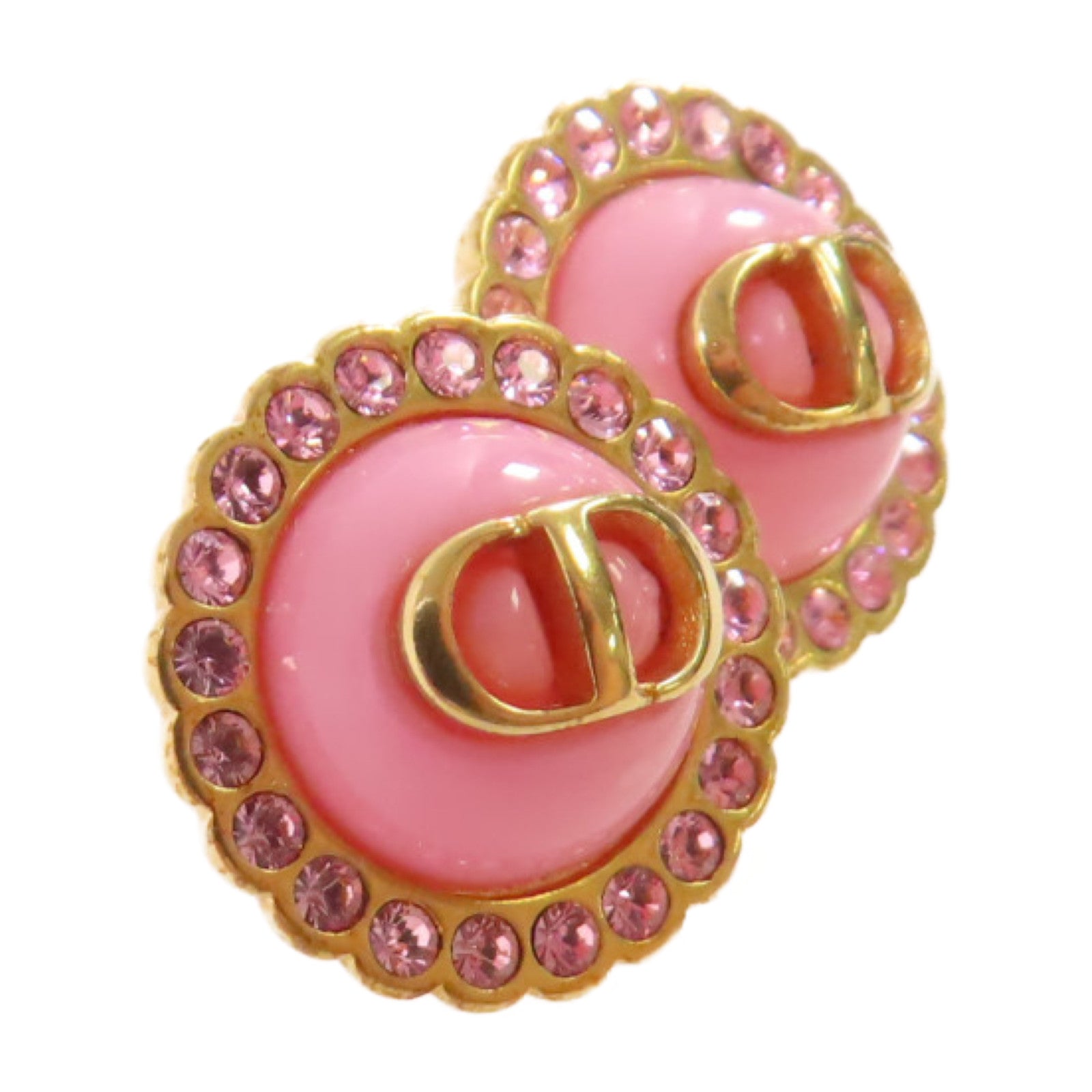 Dior 金屬/水鑽Dior Earrings金扣耳環粉紅色/金色